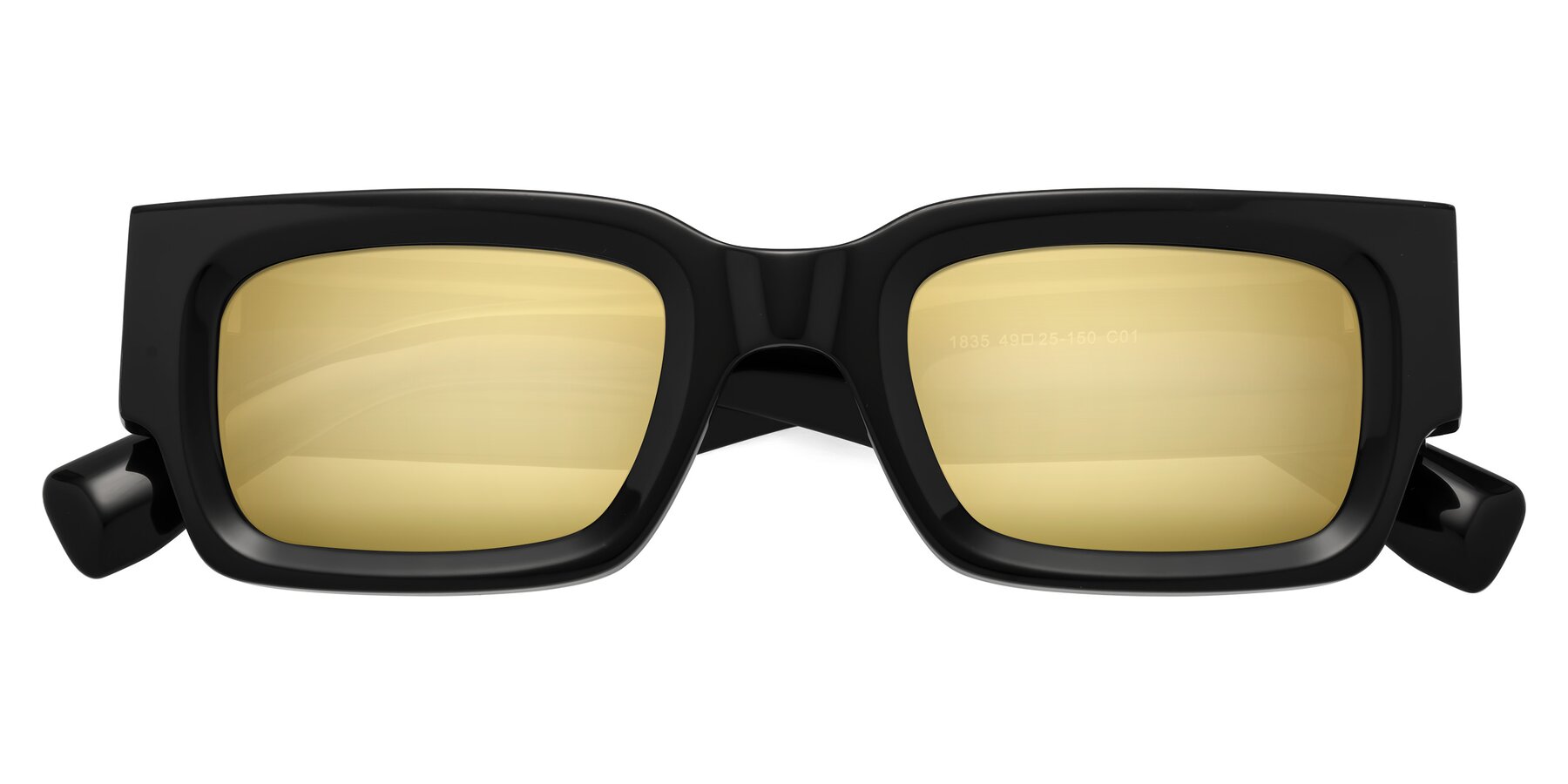 Folded Front of Kirn in Black with Gold Mirrored Lenses
