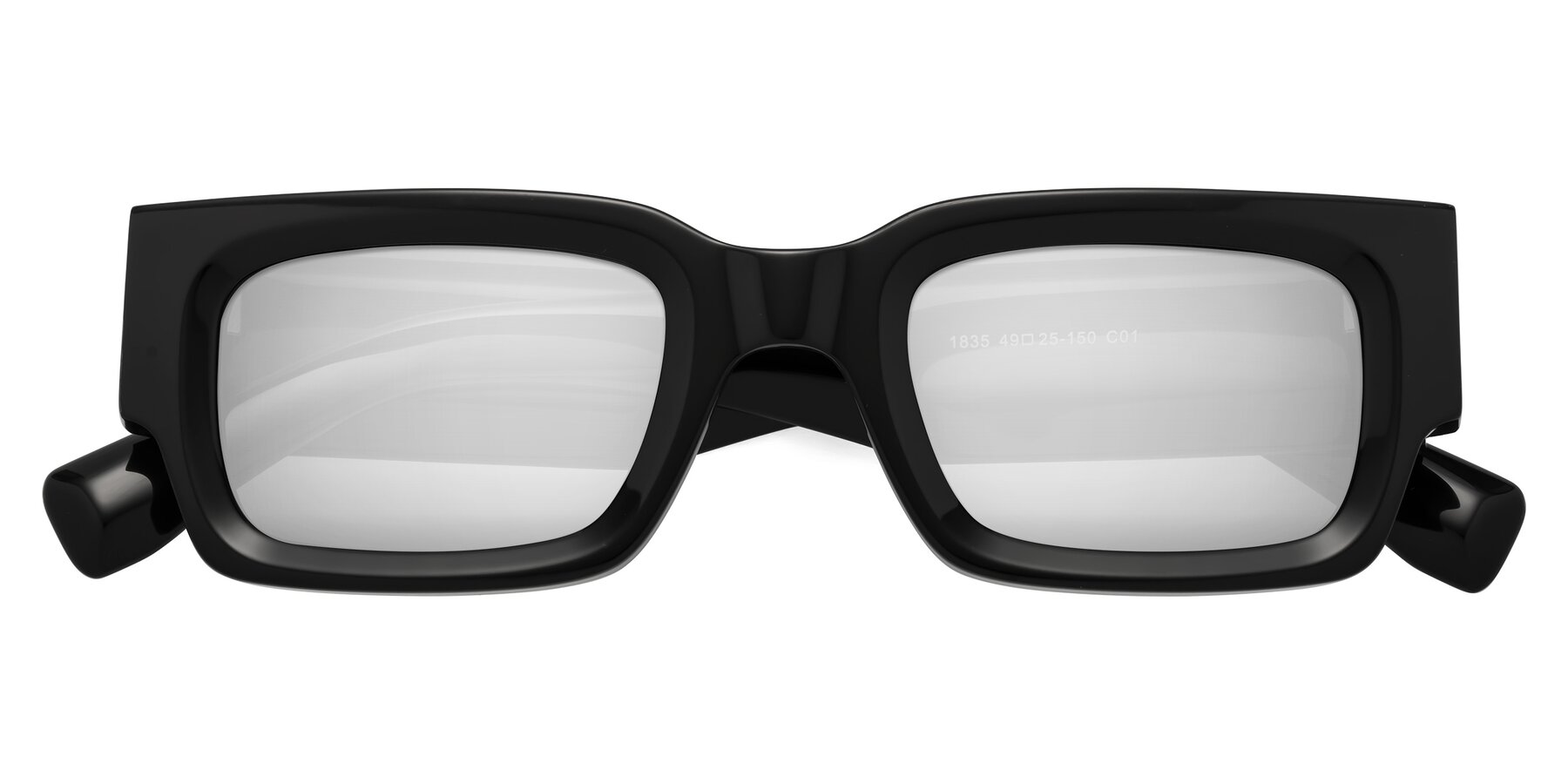 Folded Front of Kirn in Black with Silver Mirrored Lenses