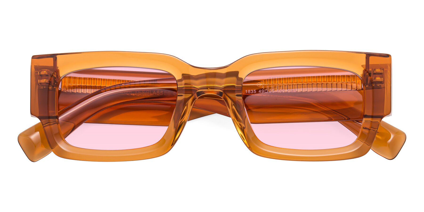 Folded Front of Kirn in Maple Syrup with Light Pink Tinted Lenses
