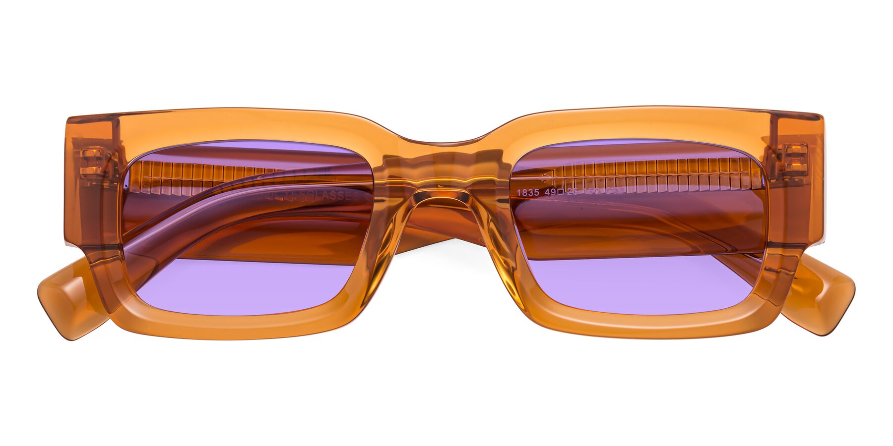 Folded Front of Kirn in Maple Syrup with Medium Purple Tinted Lenses