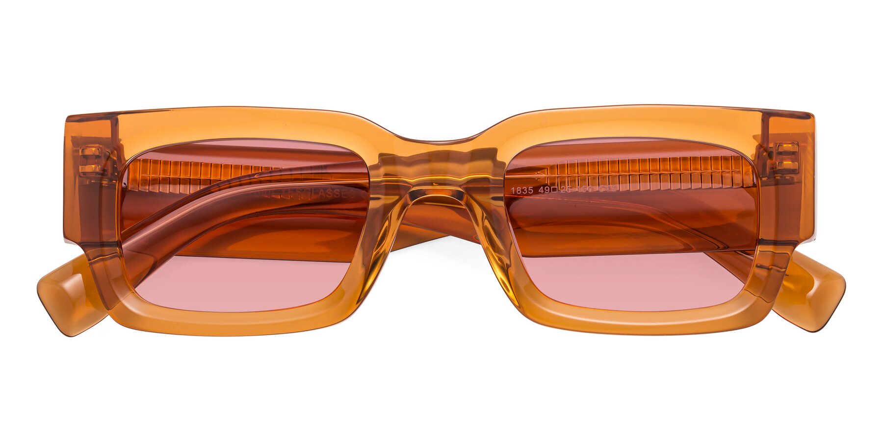 Folded Front of Kirn in Maple Syrup with Medium Garnet Tinted Lenses