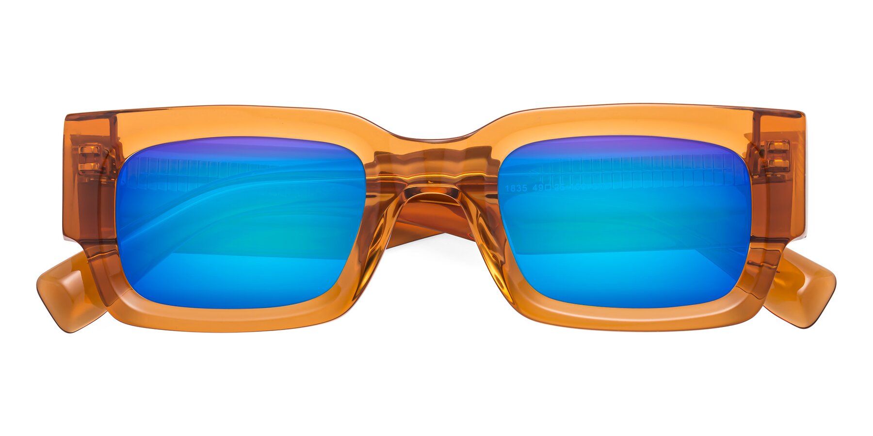 Folded Front of Kirn in Maple Syrup with Blue Mirrored Lenses