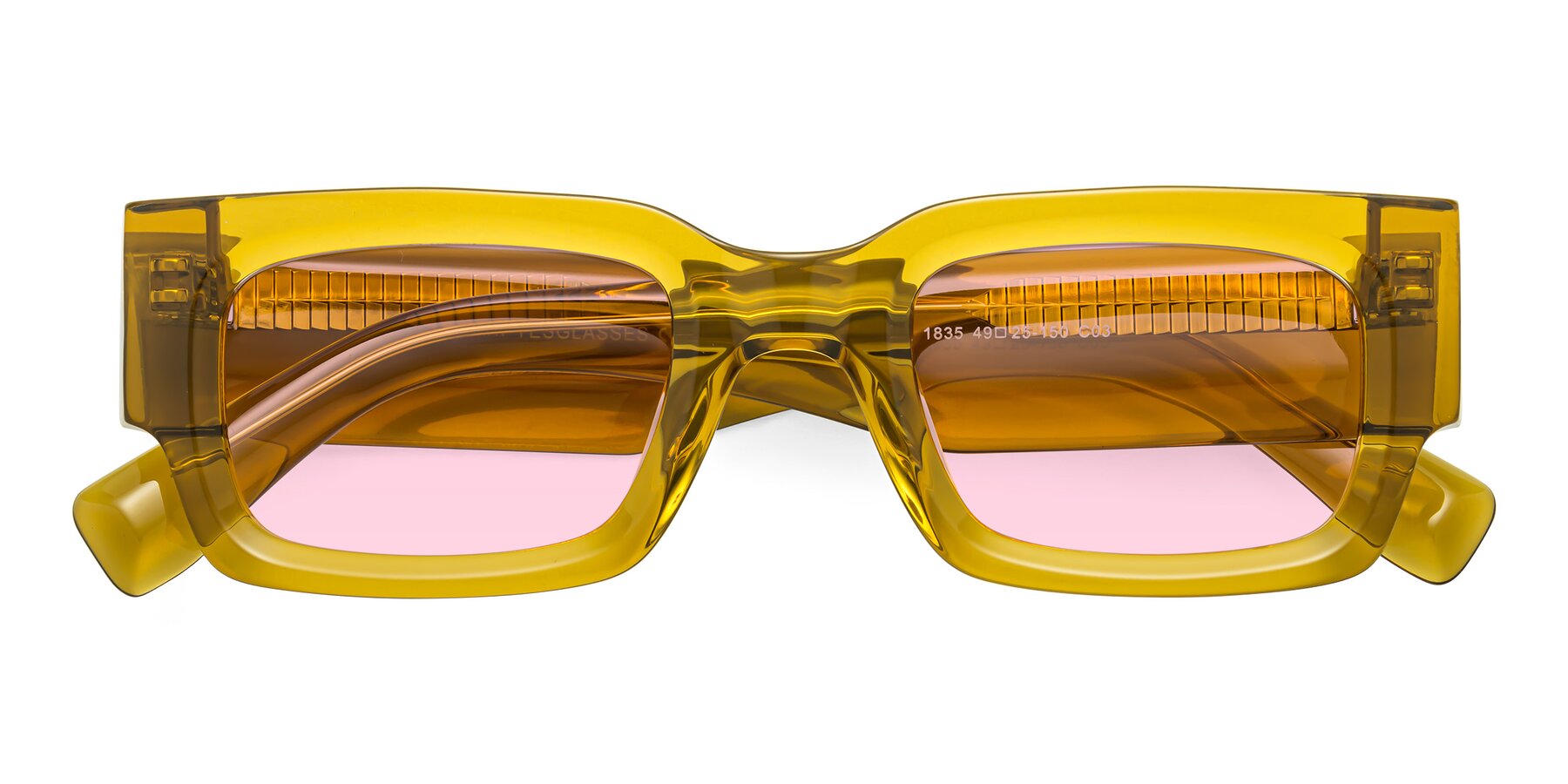 Folded Front of Kirn in Honey with Light Pink Tinted Lenses