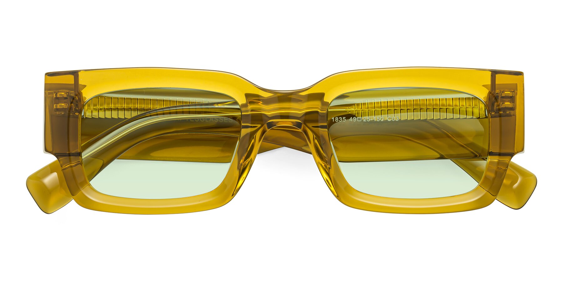 Folded Front of Kirn in Honey with Light Green Tinted Lenses