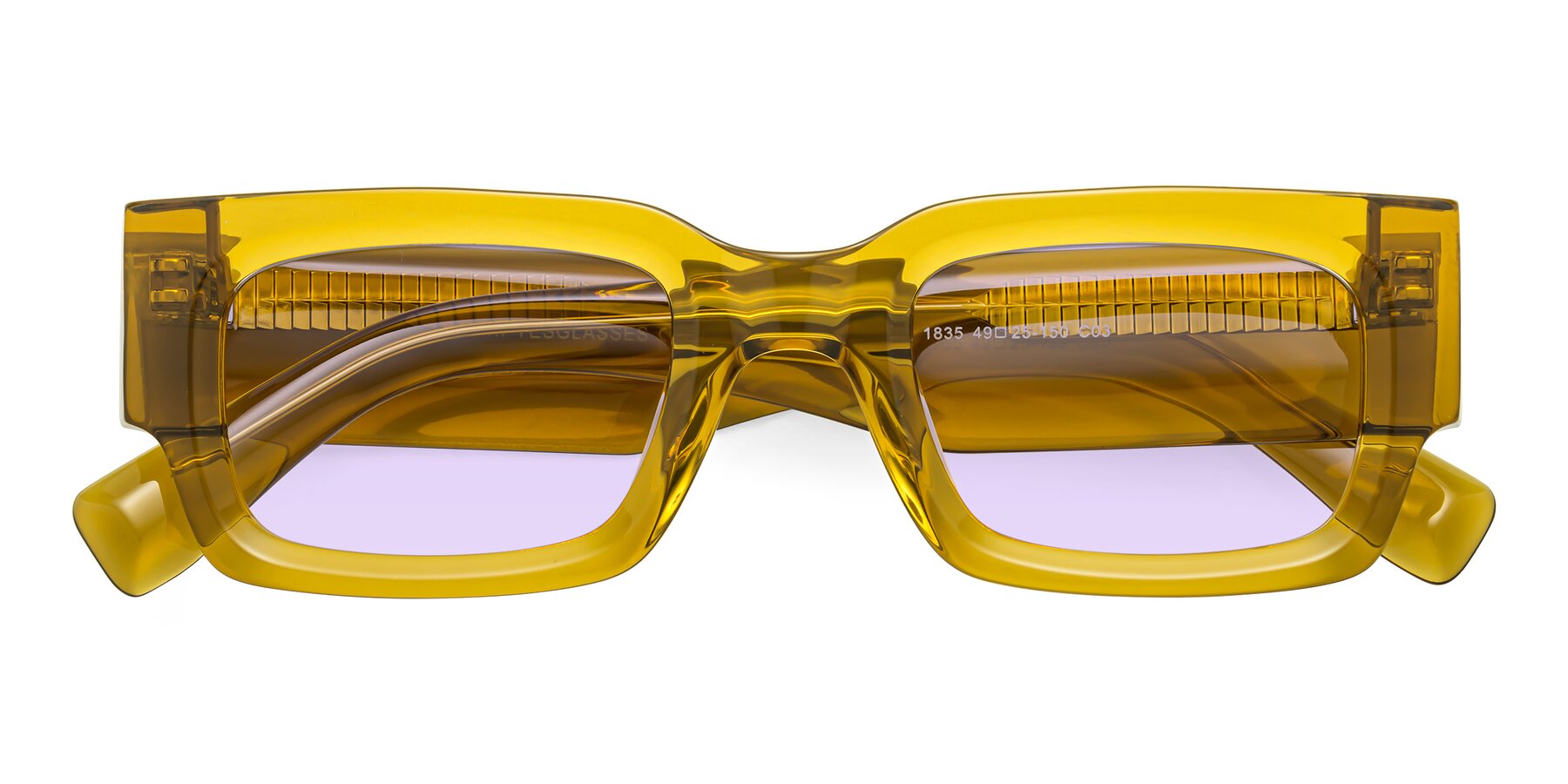 Folded Front of Kirn in Honey with Light Purple Tinted Lenses