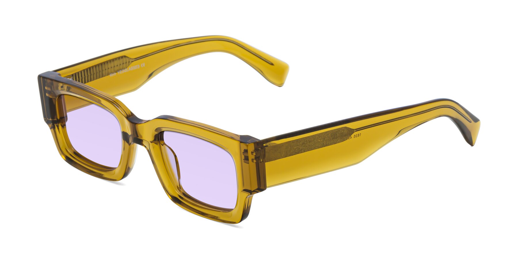 Angle of Kirn in Honey with Light Purple Tinted Lenses