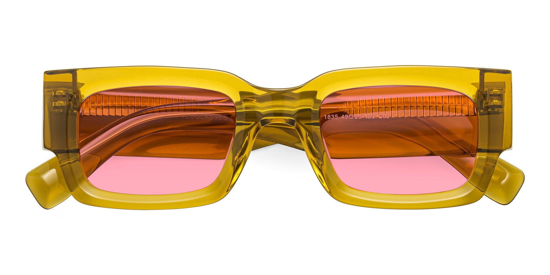 Folded Front of Kirn in Honey with Pink Tinted Lenses