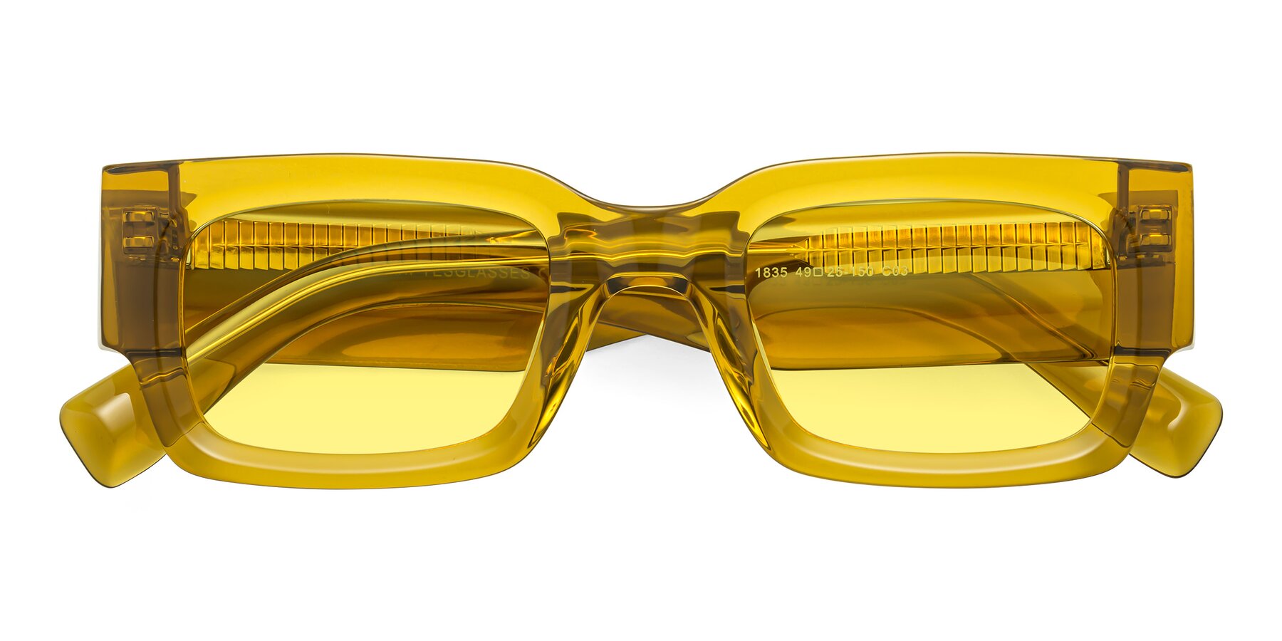 Folded Front of Kirn in Honey with Medium Yellow Tinted Lenses