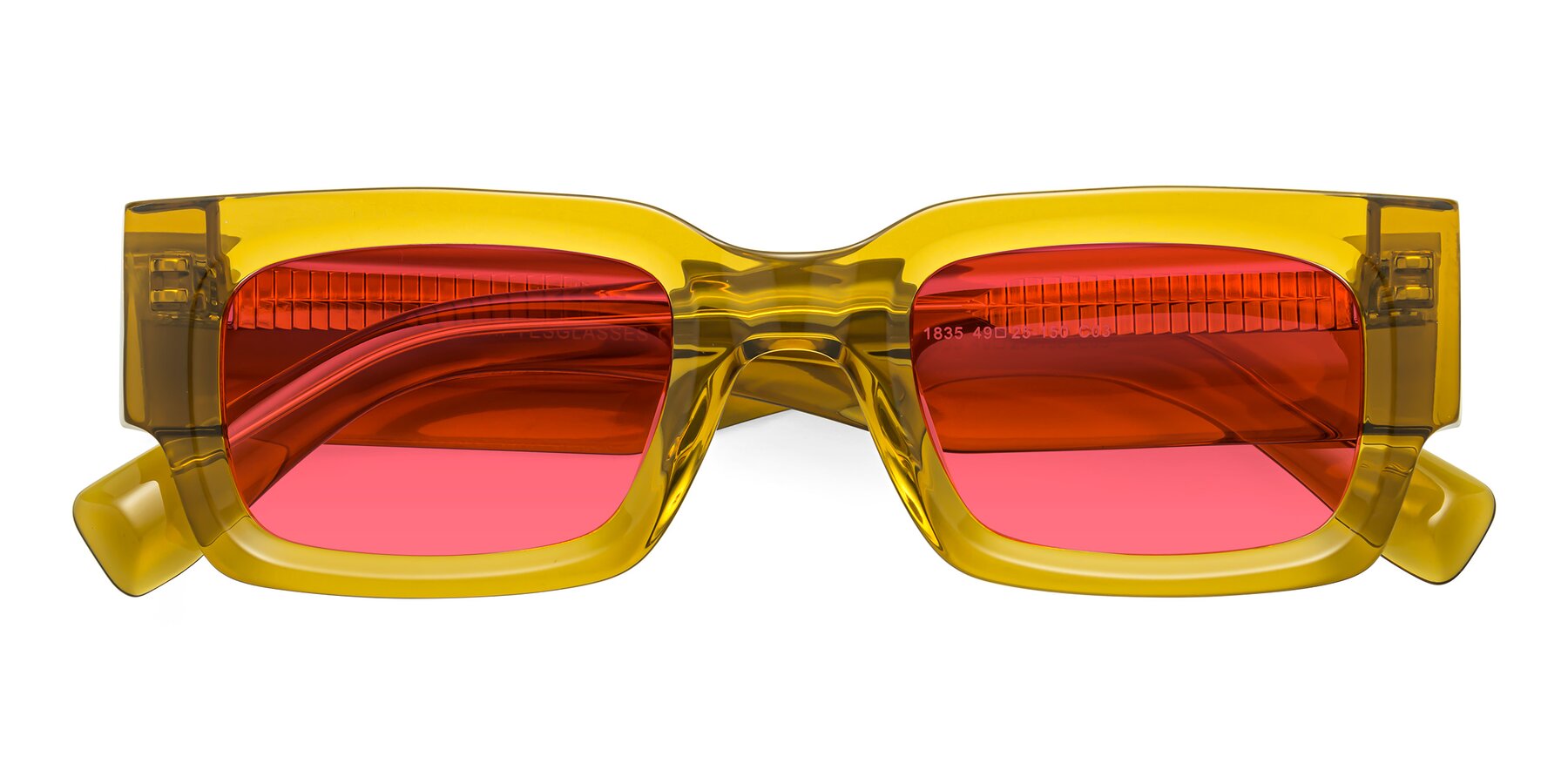 Folded Front of Kirn in Honey with Red Tinted Lenses