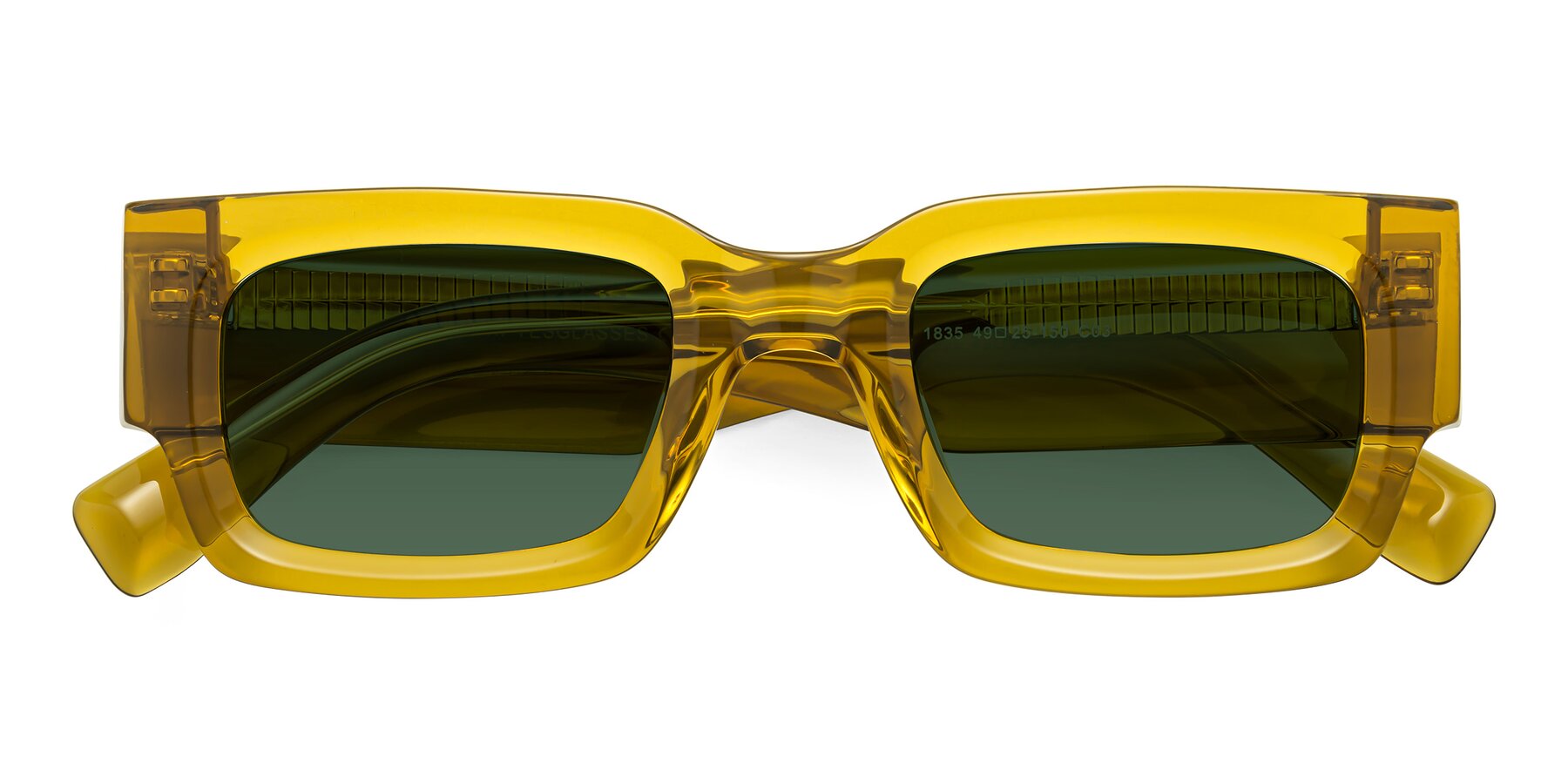 Folded Front of Kirn in Honey with Green Tinted Lenses