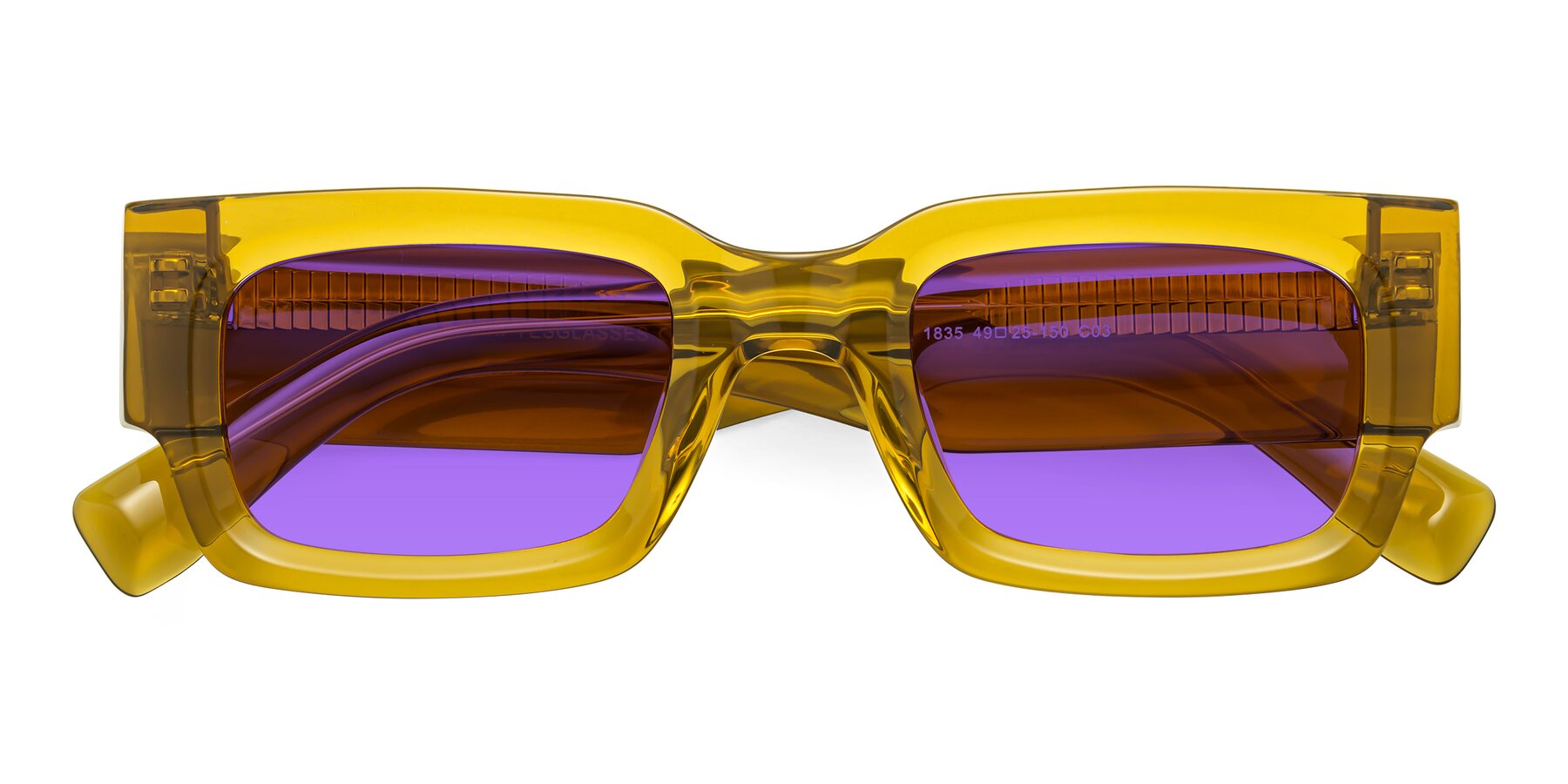Folded Front of Kirn in Honey with Purple Tinted Lenses