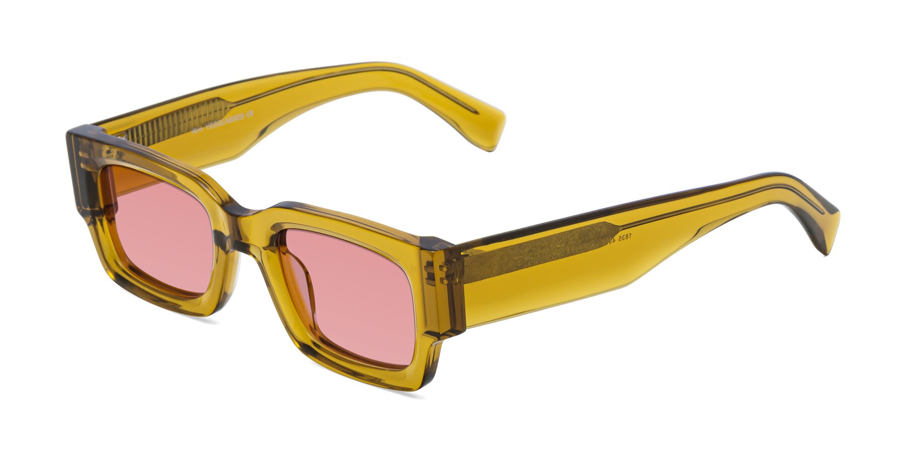 Angle of Kirn in Honey with Medium Garnet Tinted Lenses