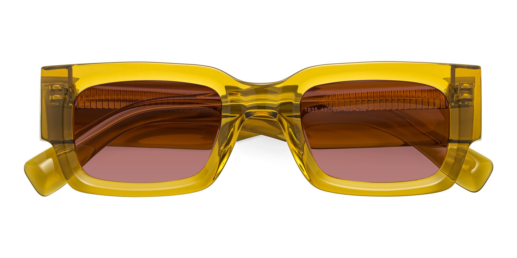 Folded Front of Kirn in Honey with Garnet Tinted Lenses