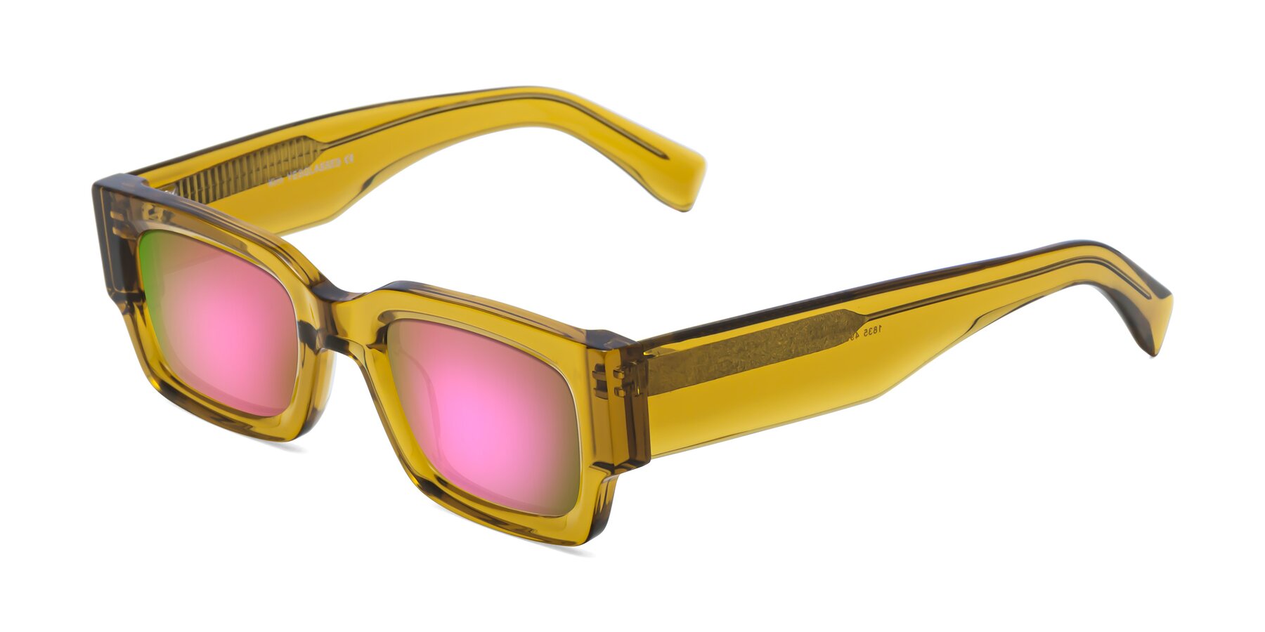 Angle of Kirn in Honey with Pink Mirrored Lenses