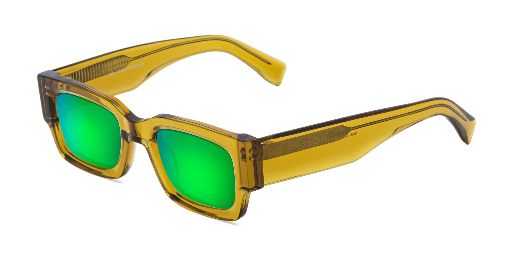Angle of Kirn in Honey with Green Mirrored Lenses