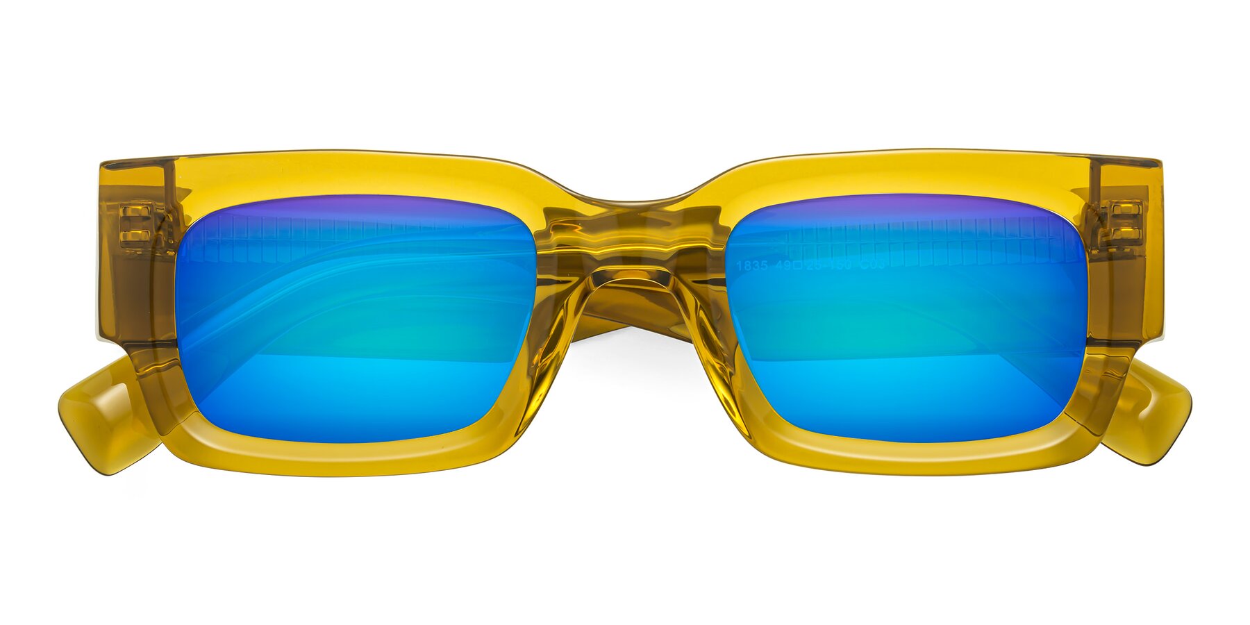 Folded Front of Kirn in Honey with Blue Mirrored Lenses