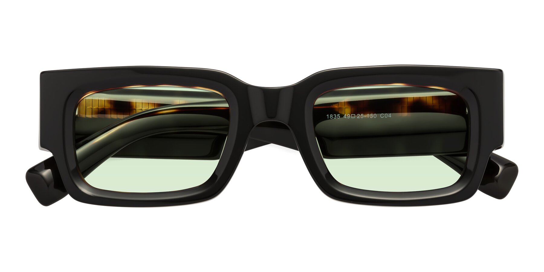 Folded Front of Kirn in Tortoise with Light Green Tinted Lenses