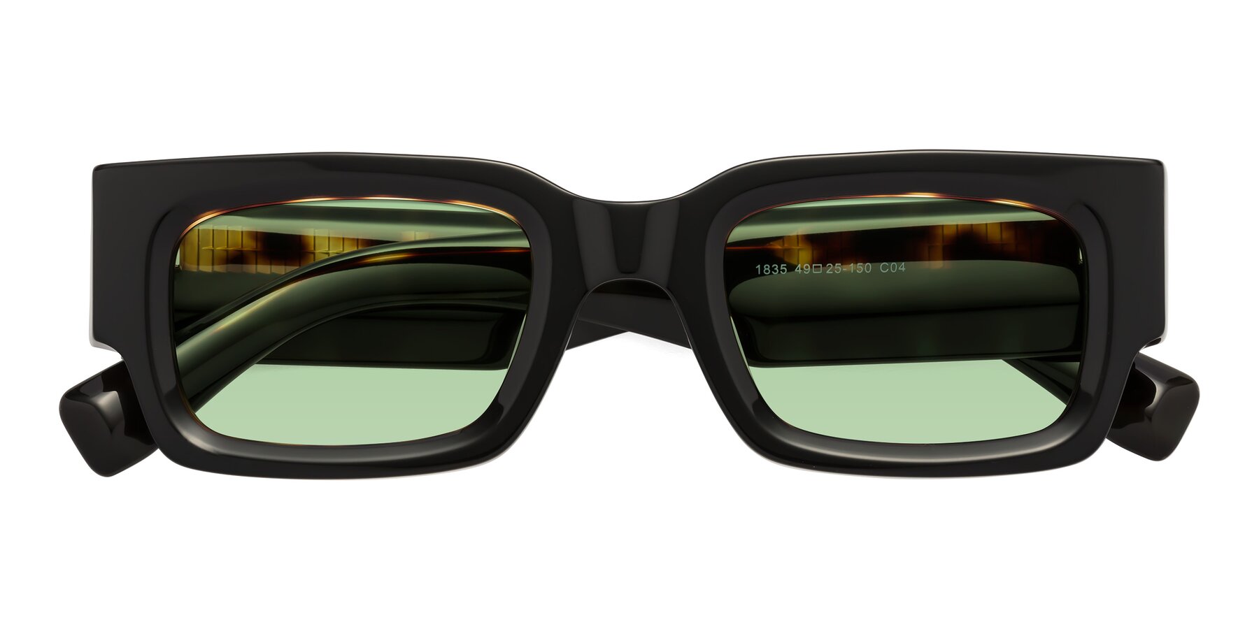 Folded Front of Kirn in Tortoise with Medium Green Tinted Lenses