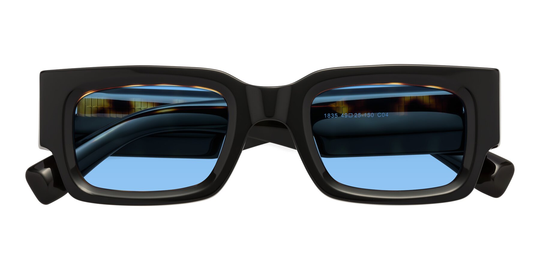 Folded Front of Kirn in Tortoise with Medium Blue Tinted Lenses