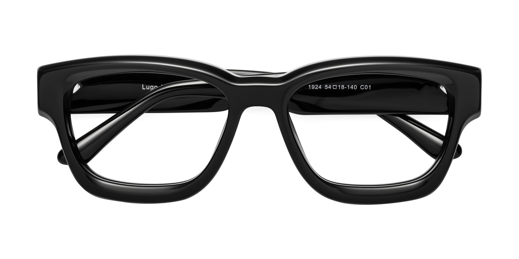 Folded Front of Lugo in Black with Clear Reading Eyeglass Lenses