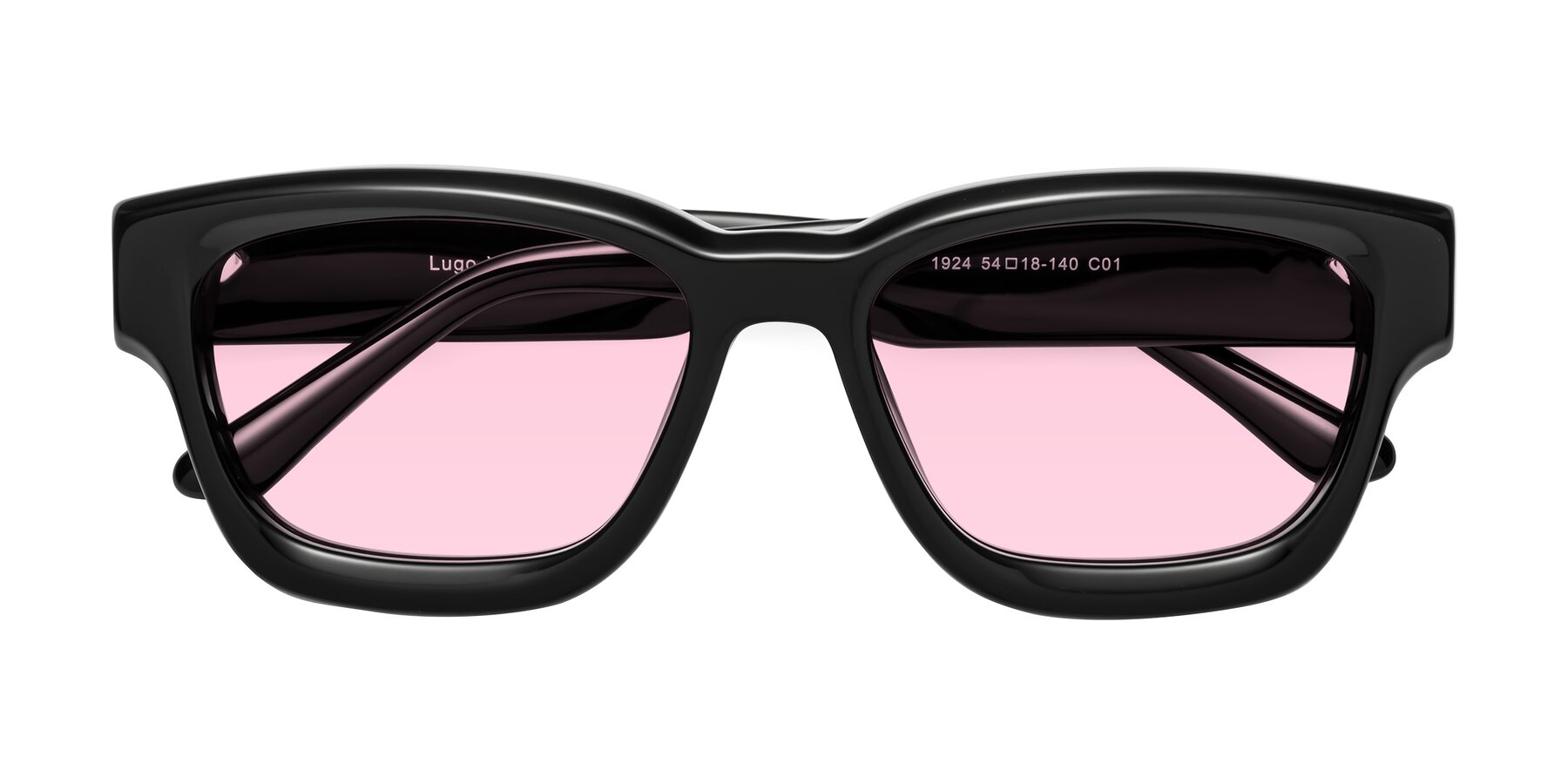 Folded Front of Lugo in Black with Light Pink Tinted Lenses