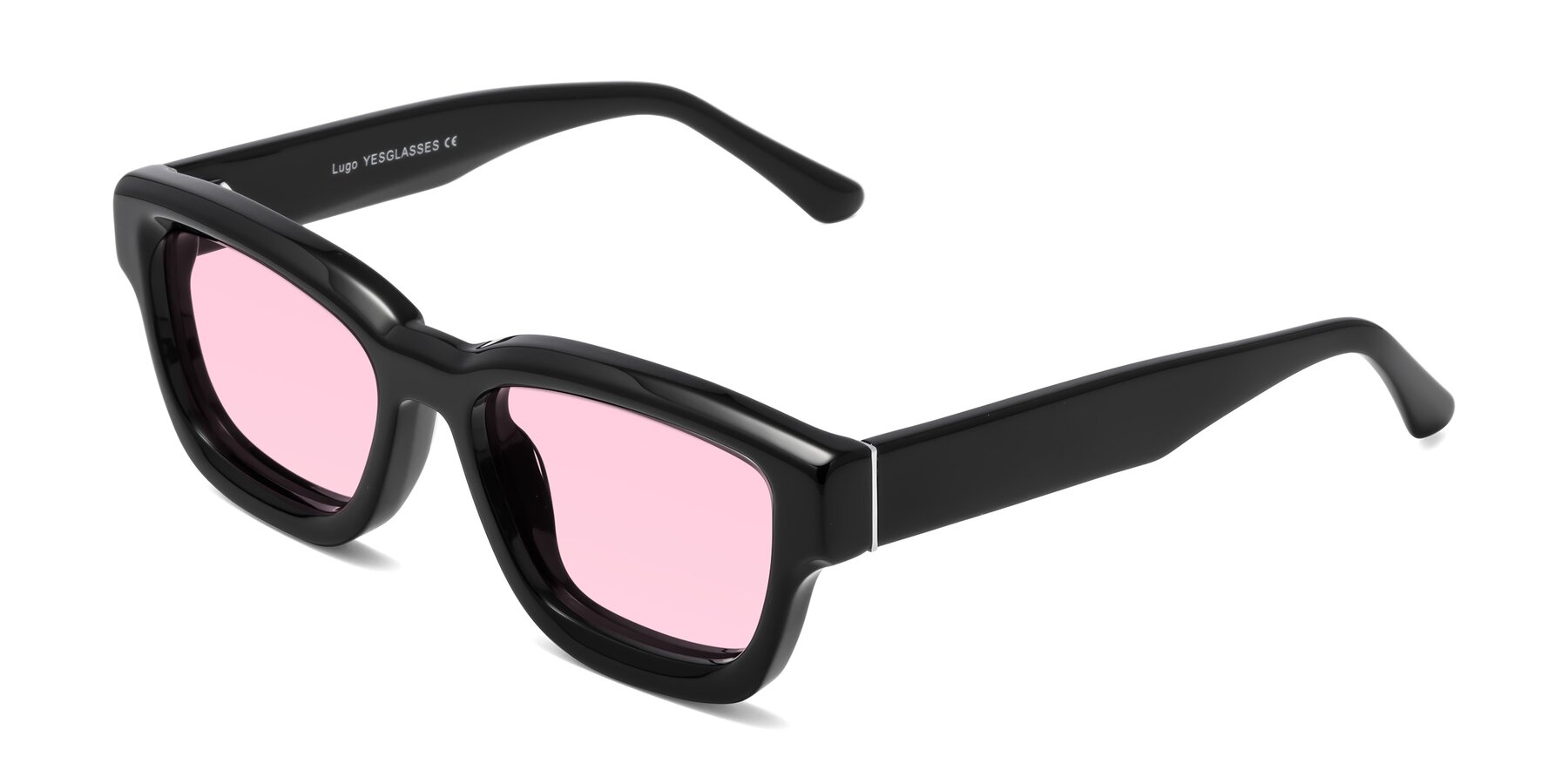 Angle of Lugo in Black with Light Pink Tinted Lenses