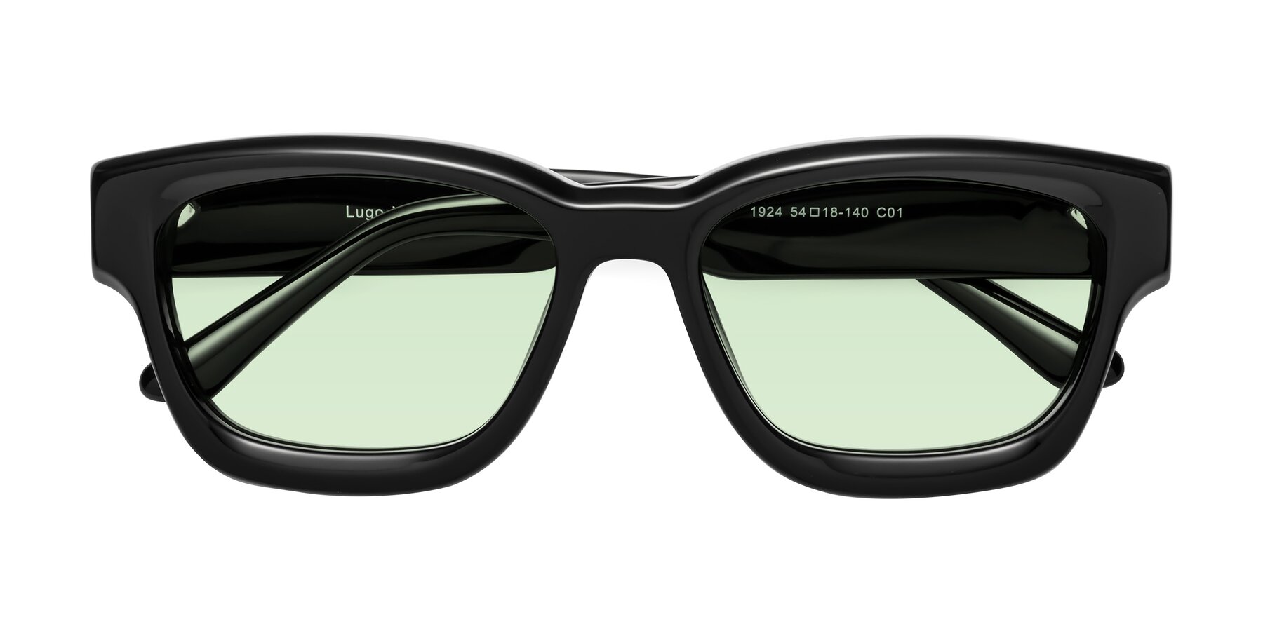 Folded Front of Lugo in Black with Light Green Tinted Lenses