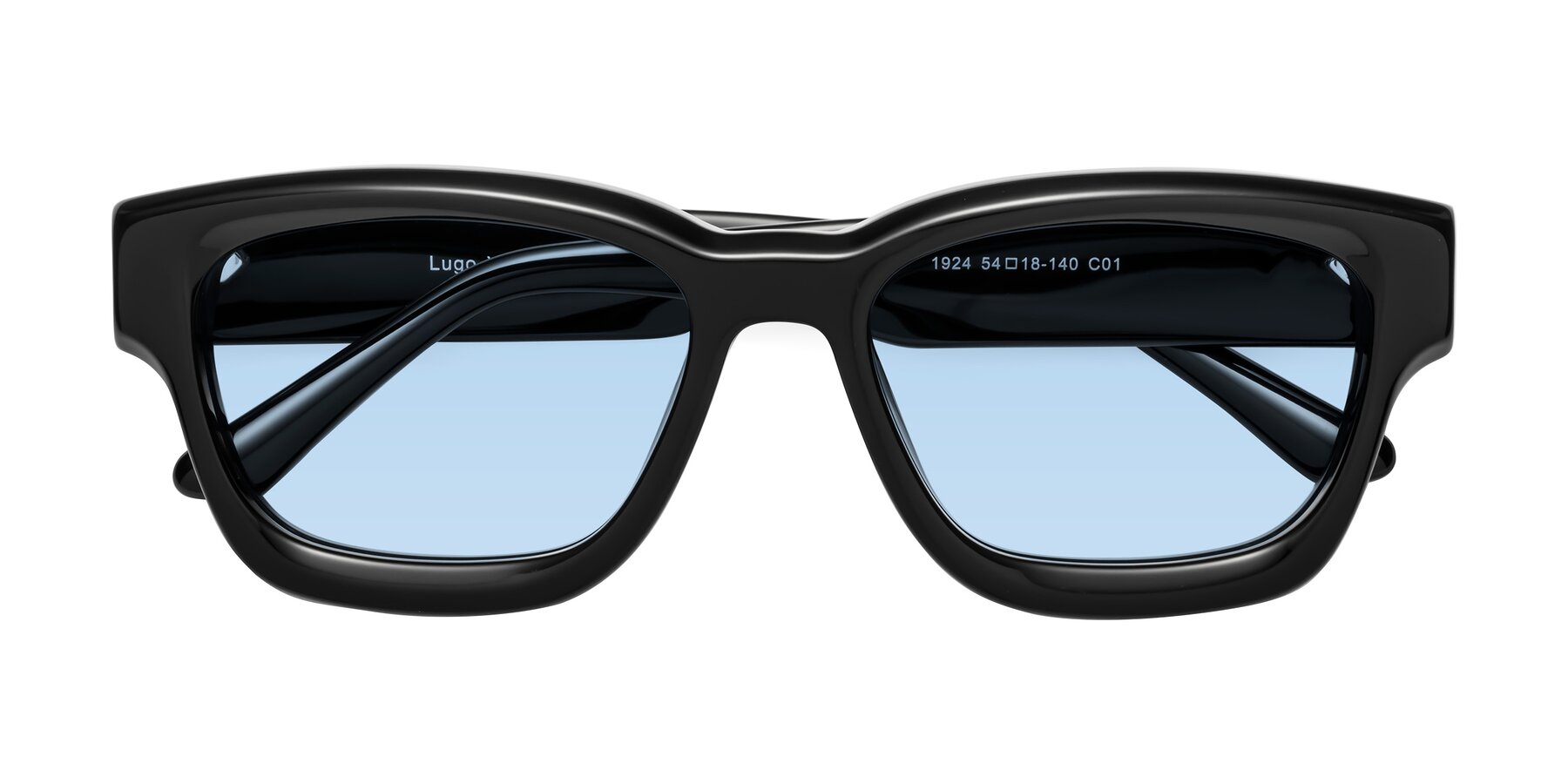 Folded Front of Lugo in Black with Light Blue Tinted Lenses