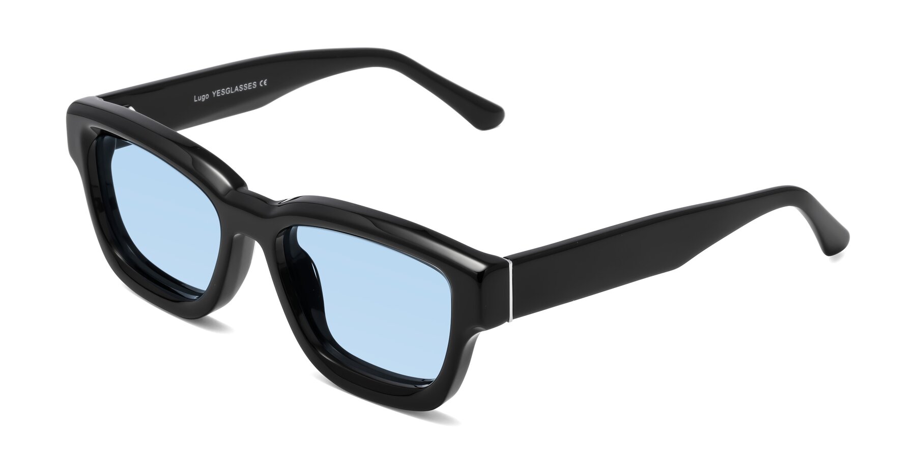 Angle of Lugo in Black with Light Blue Tinted Lenses