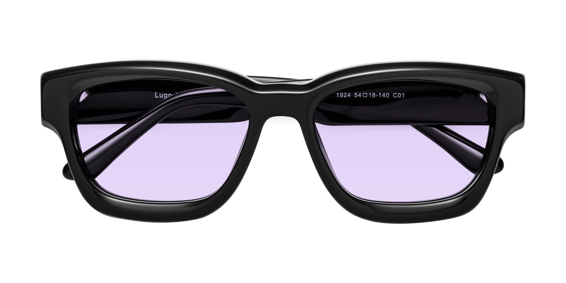 Folded Front of Lugo in Black with Light Purple Tinted Lenses