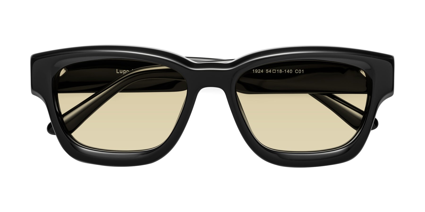 Folded Front of Lugo in Black with Light Champagne Tinted Lenses