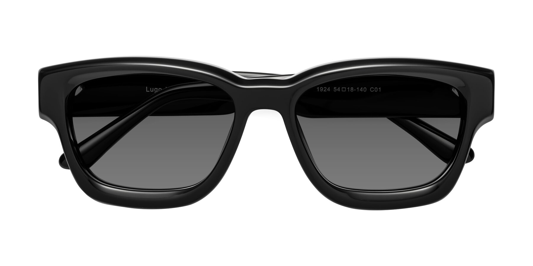 Folded Front of Lugo in Black with Medium Gray Tinted Lenses