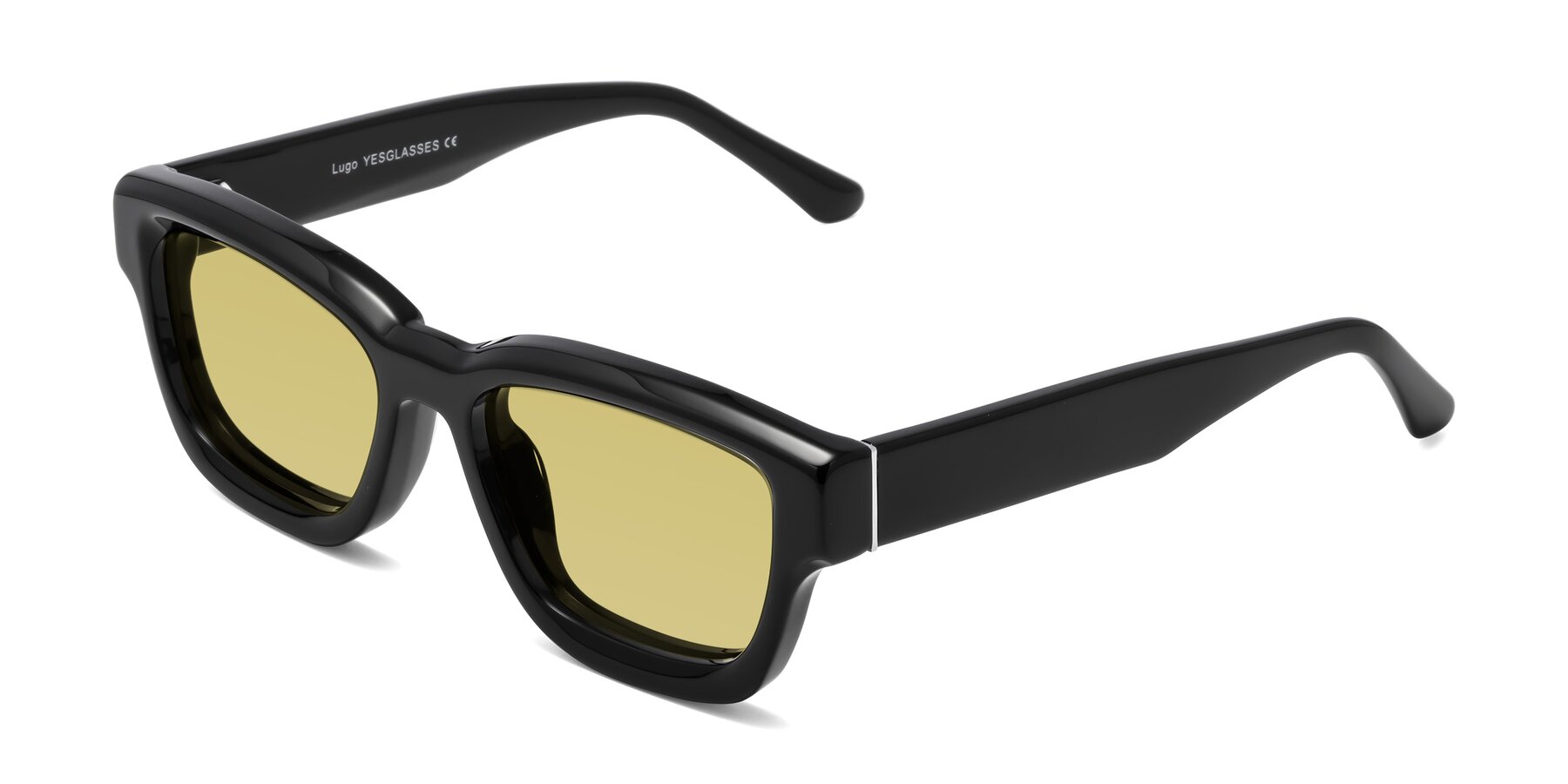 Angle of Lugo in Black with Medium Champagne Tinted Lenses