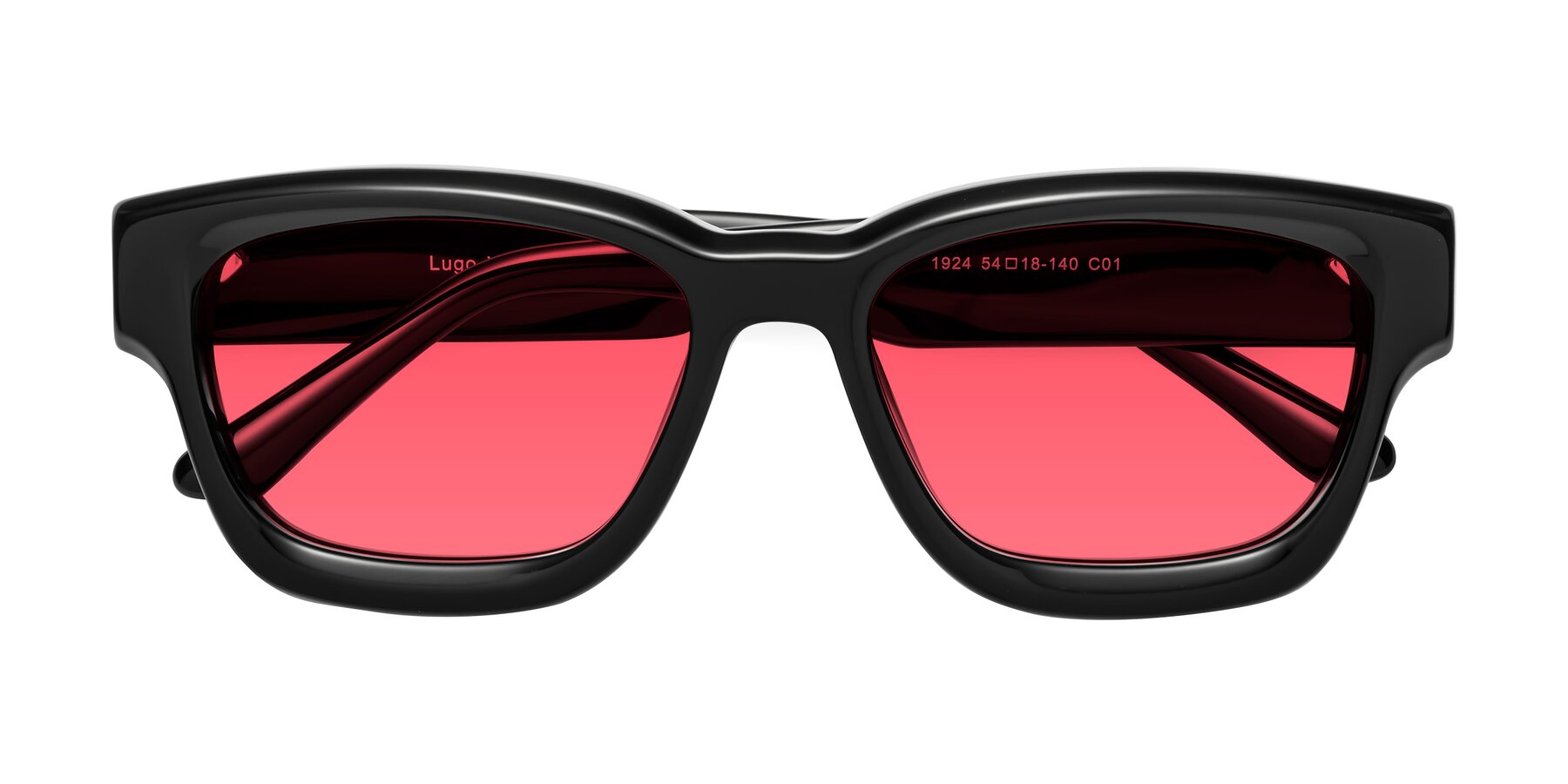 Folded Front of Lugo in Black with Red Tinted Lenses