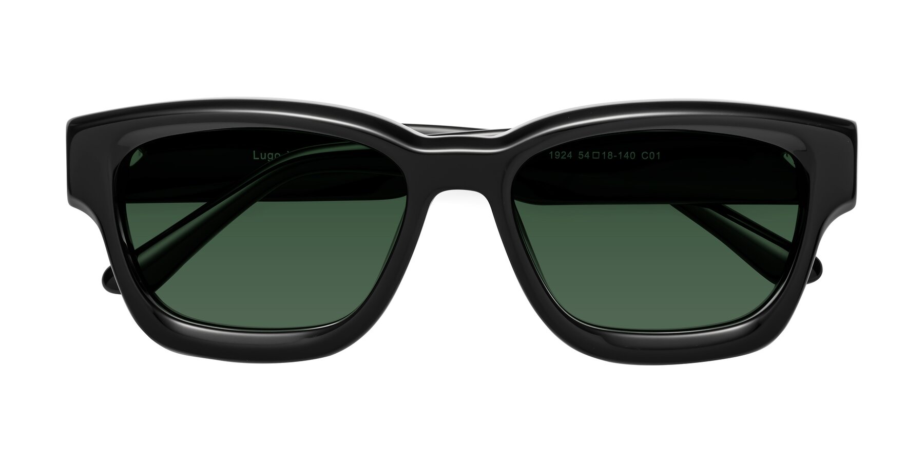 Folded Front of Lugo in Black with Green Tinted Lenses