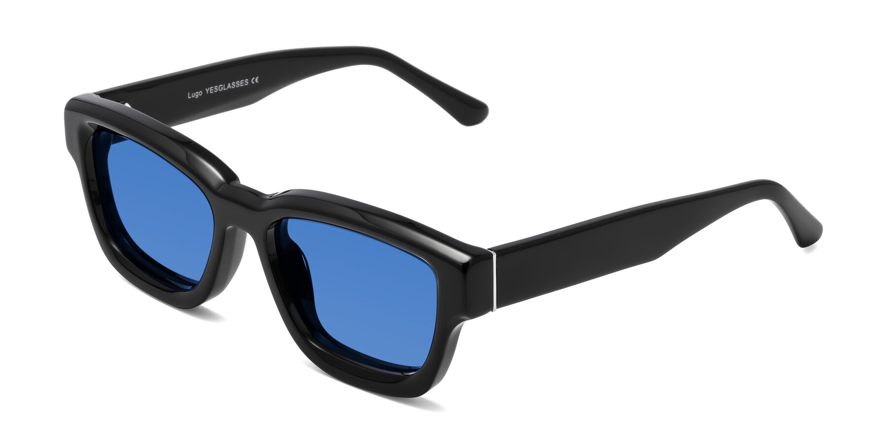 Angle of Lugo in Black with Blue Tinted Lenses