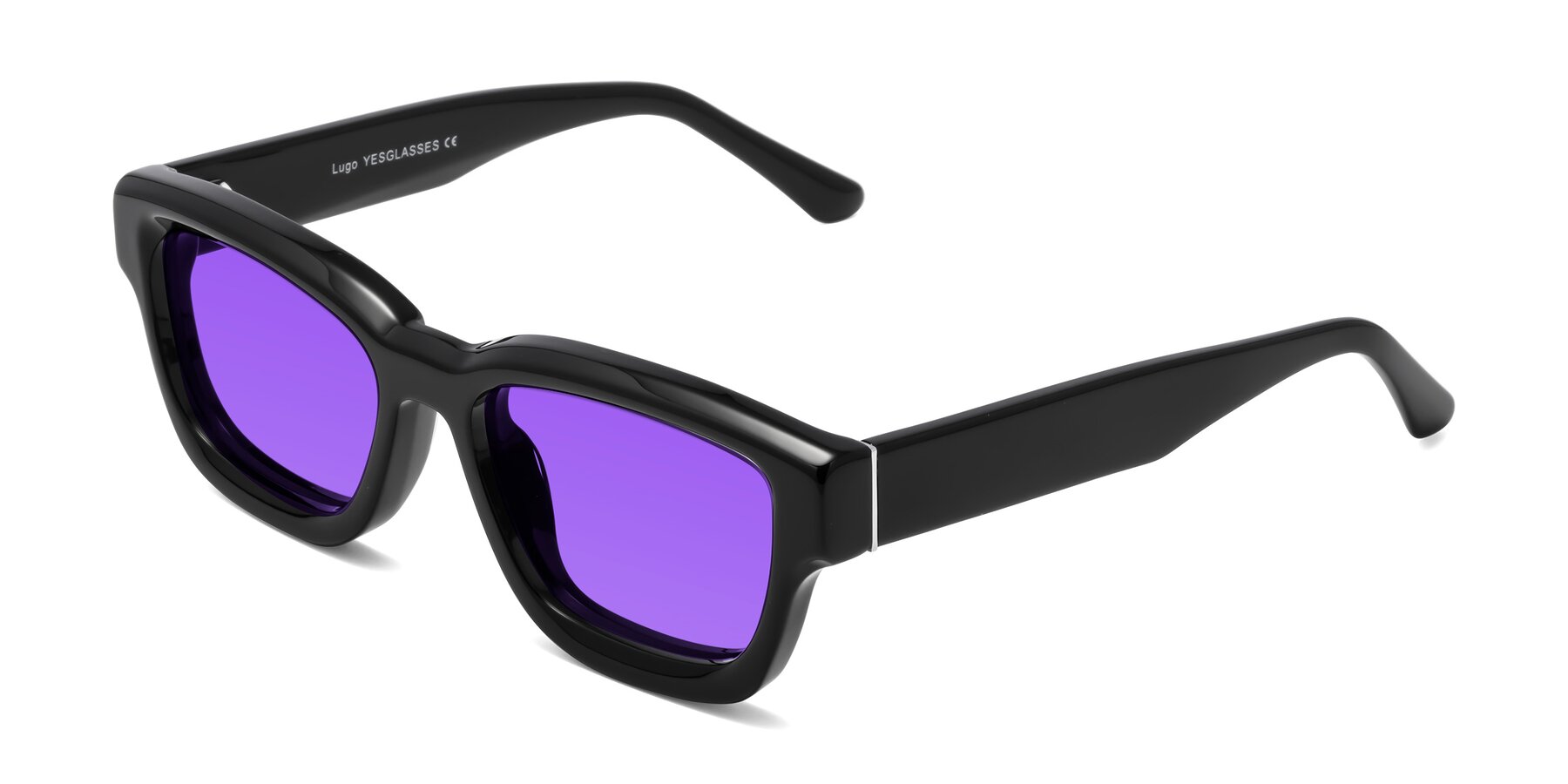 Angle of Lugo in Black with Purple Tinted Lenses