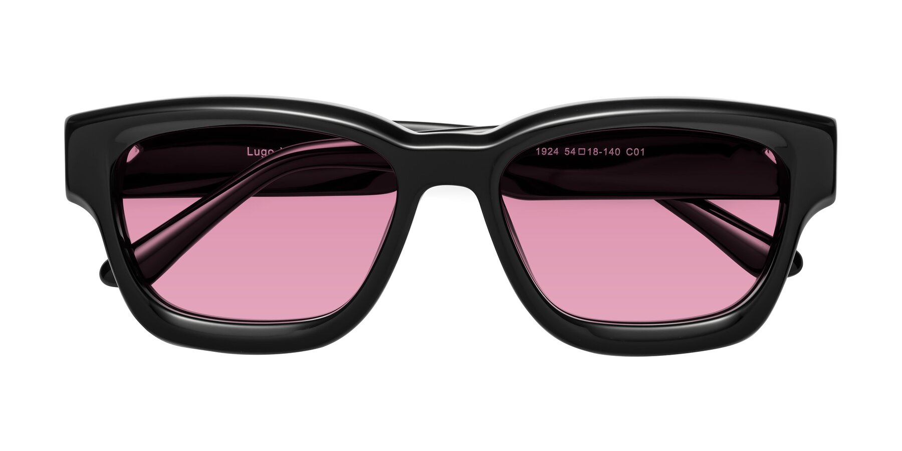 Folded Front of Lugo in Black with Medium Wine Tinted Lenses