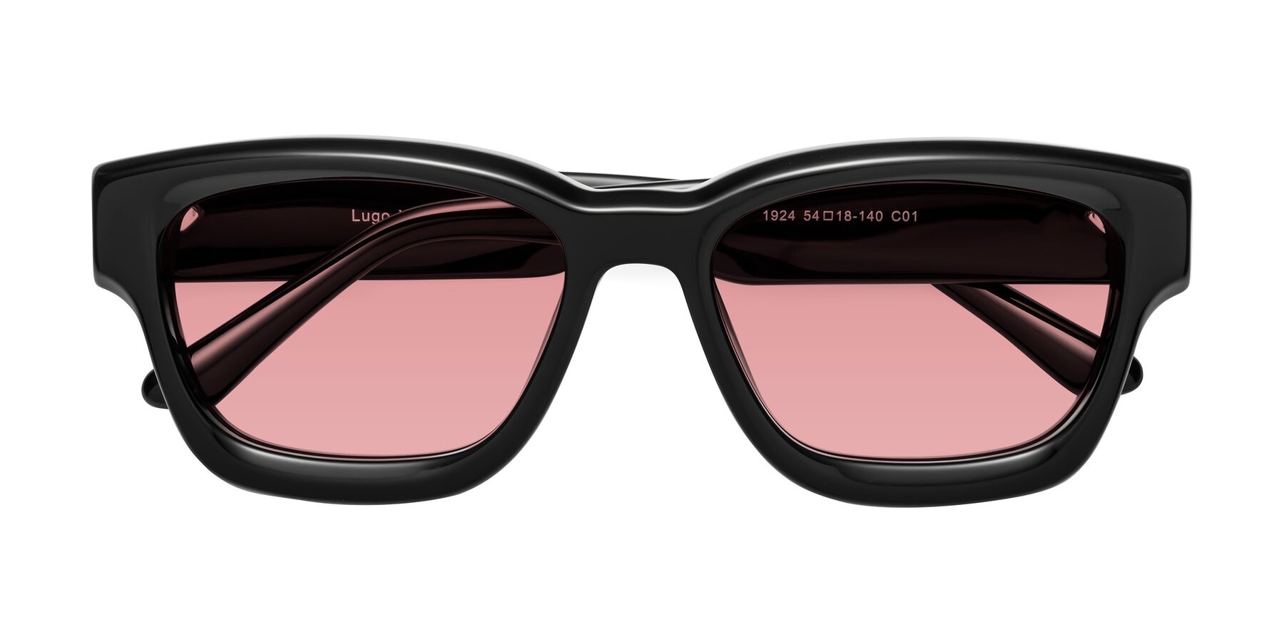 Folded Front of Lugo in Black with Medium Garnet Tinted Lenses