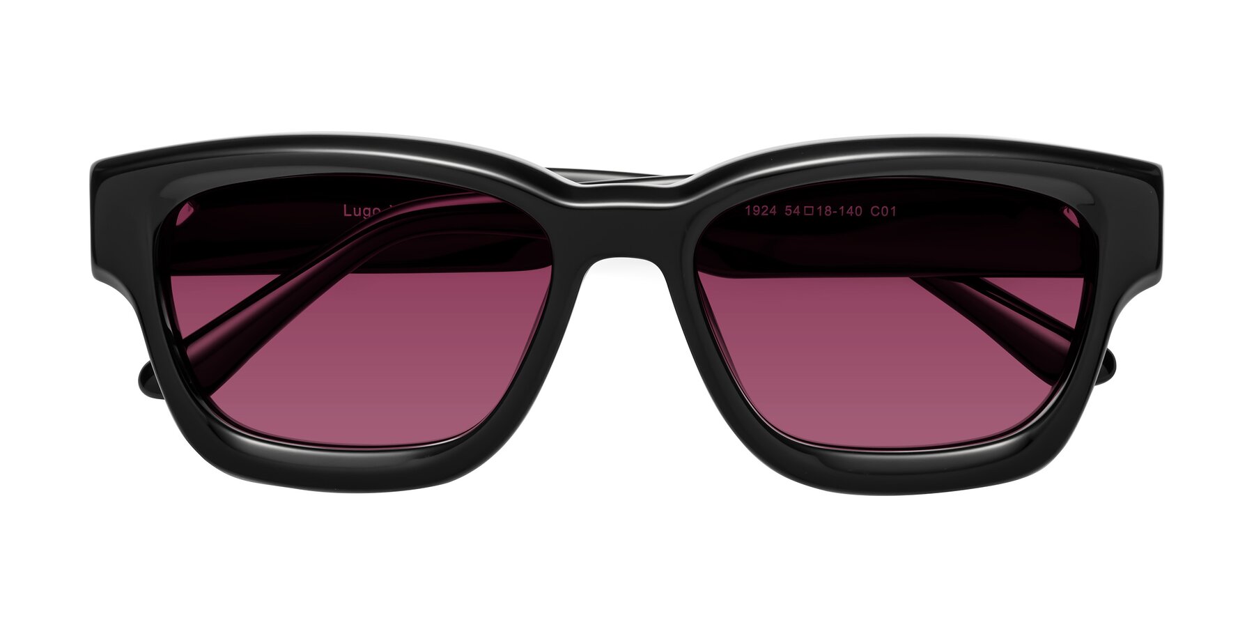 Folded Front of Lugo in Black with Wine Tinted Lenses