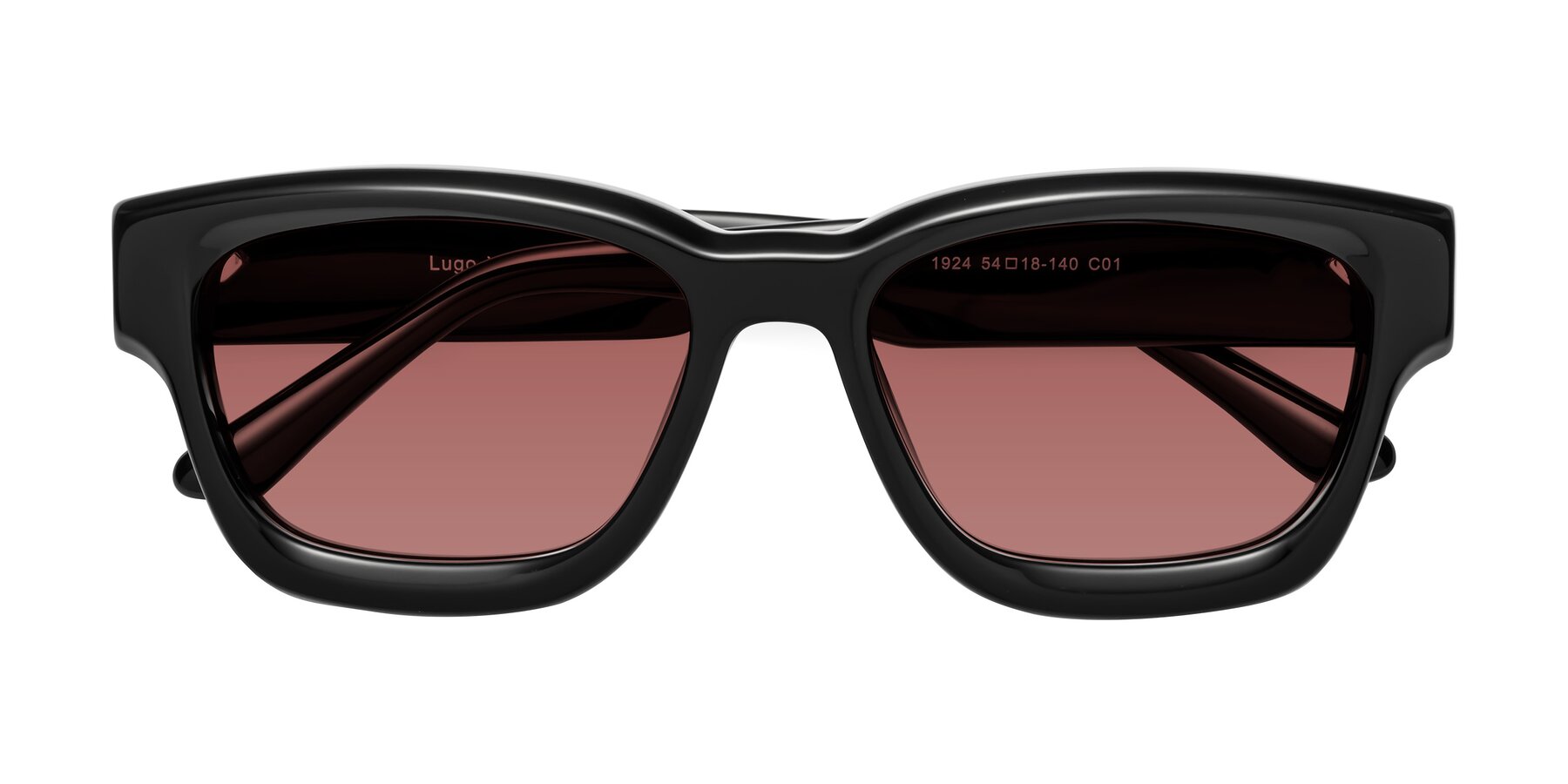 Folded Front of Lugo in Black with Garnet Tinted Lenses