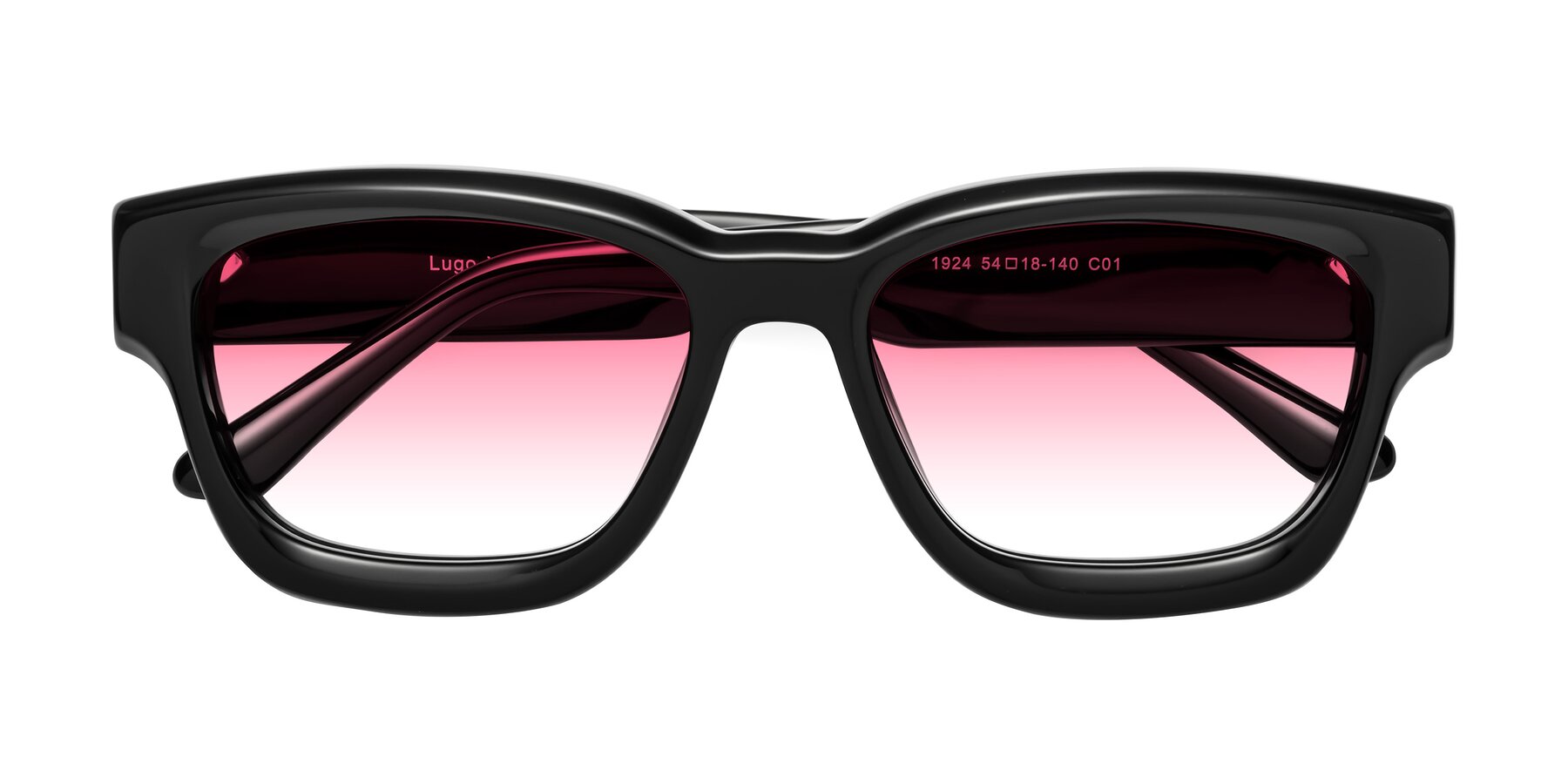 Folded Front of Lugo in Black with Pink Gradient Lenses