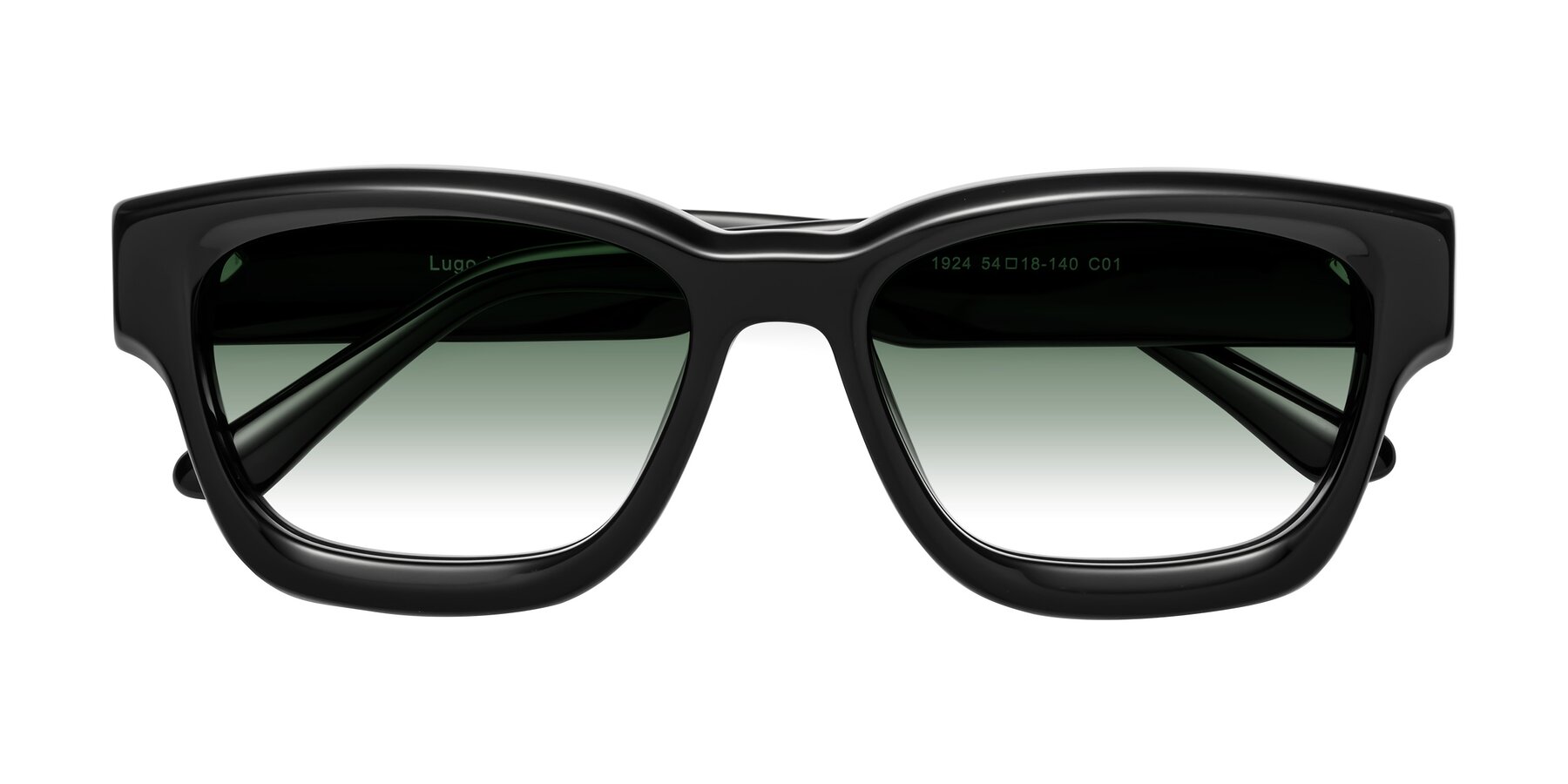 Folded Front of Lugo in Black with Green Gradient Lenses