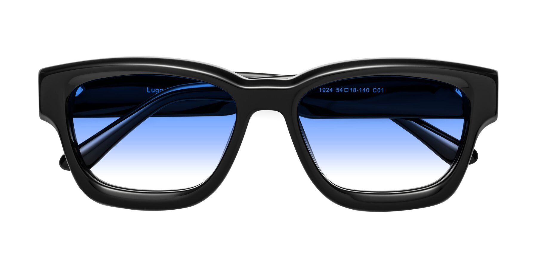Folded Front of Lugo in Black with Blue Gradient Lenses