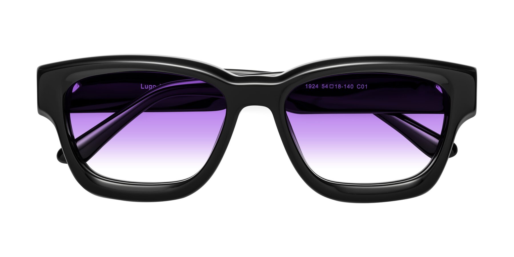 Folded Front of Lugo in Black with Purple Gradient Lenses