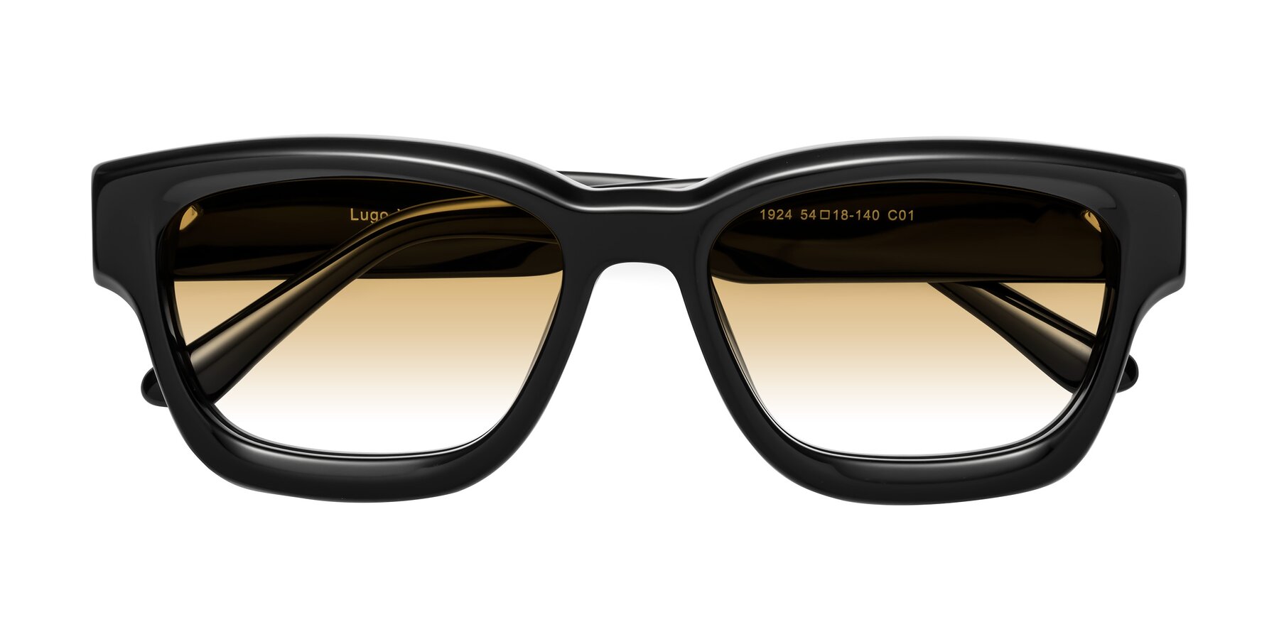 Folded Front of Lugo in Black with Champagne Gradient Lenses