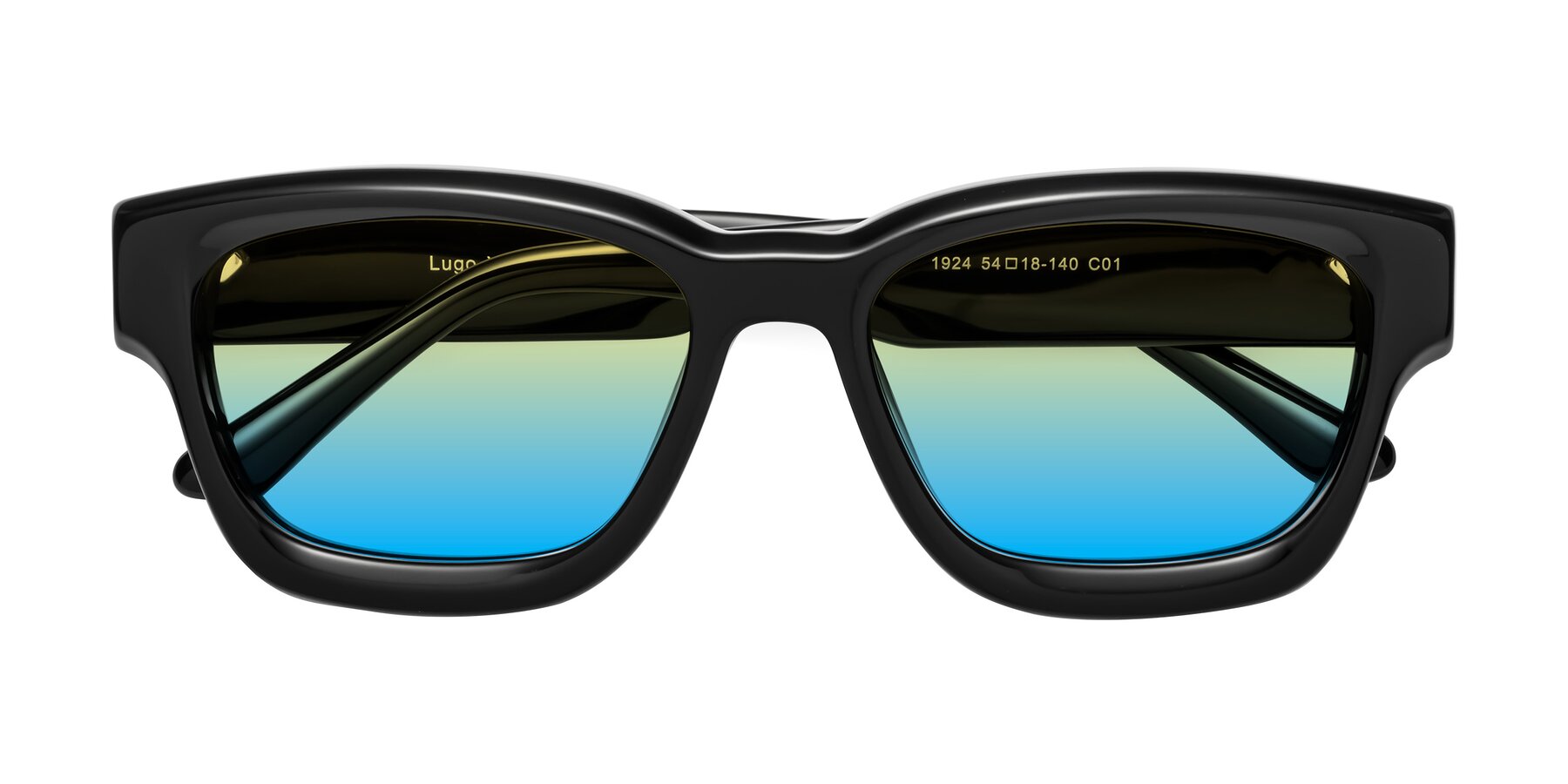 Folded Front of Lugo in Black with Yellow / Blue Gradient Lenses