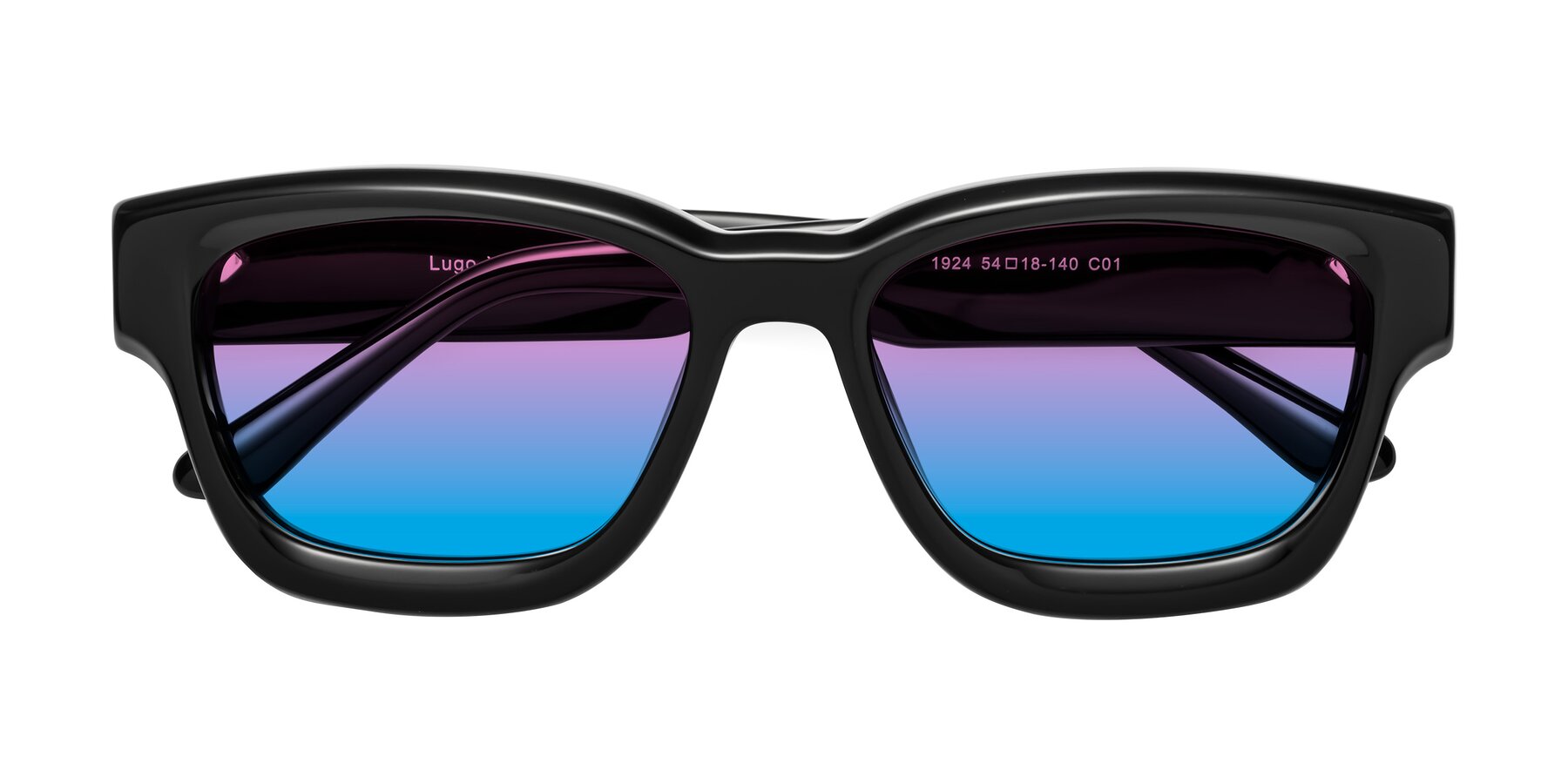 Folded Front of Lugo in Black with Pink / Blue Gradient Lenses