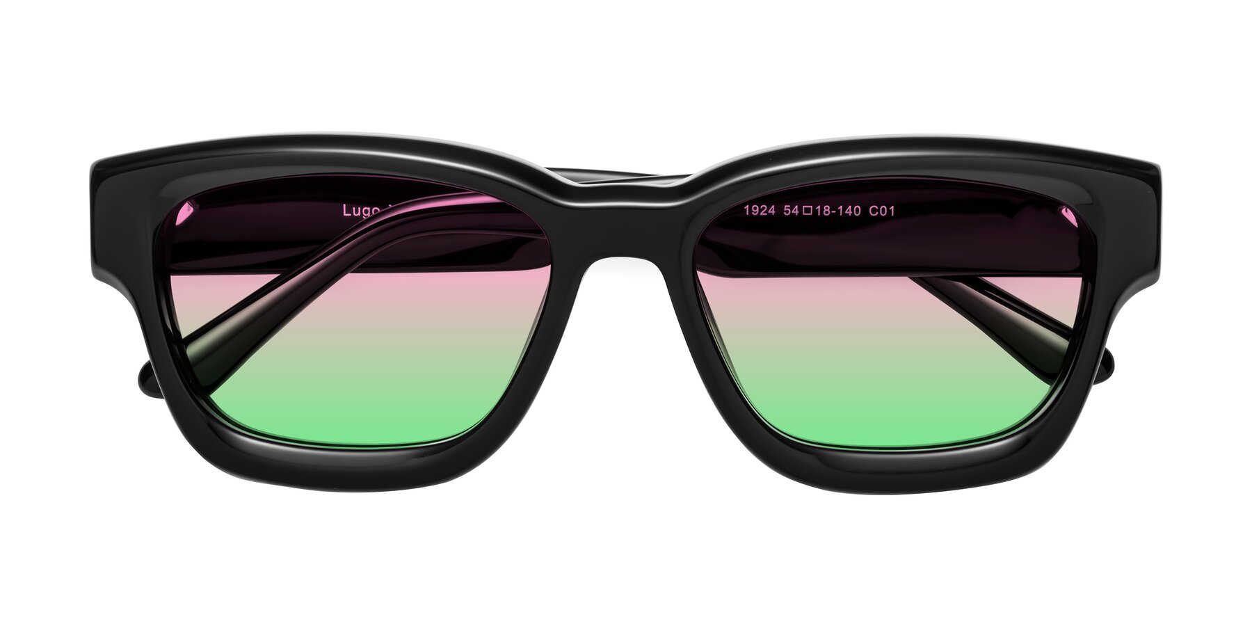 Folded Front of Lugo in Black with Pink / Green Gradient Lenses