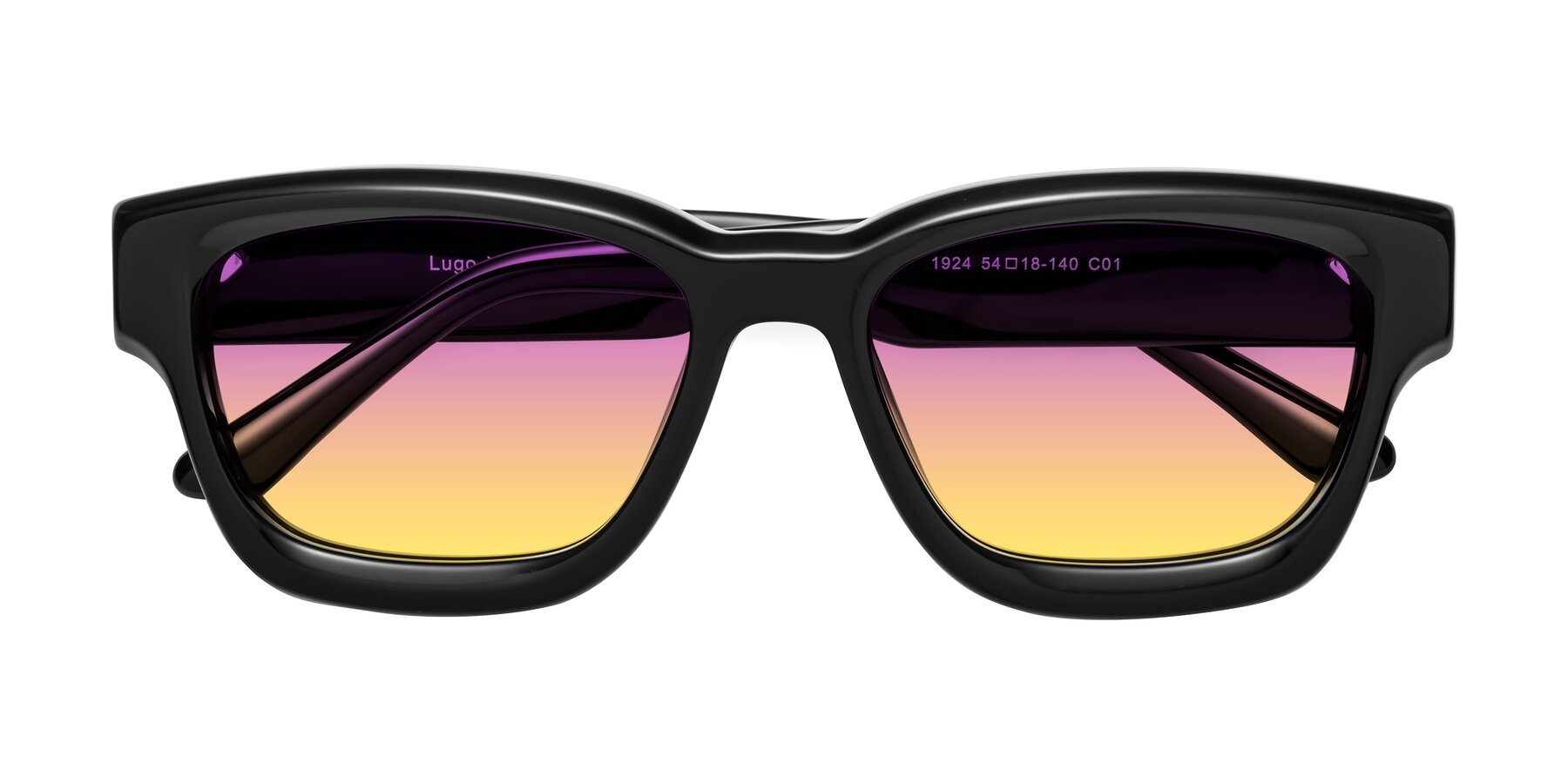 Folded Front of Lugo in Black with Purple / Yellow Gradient Lenses
